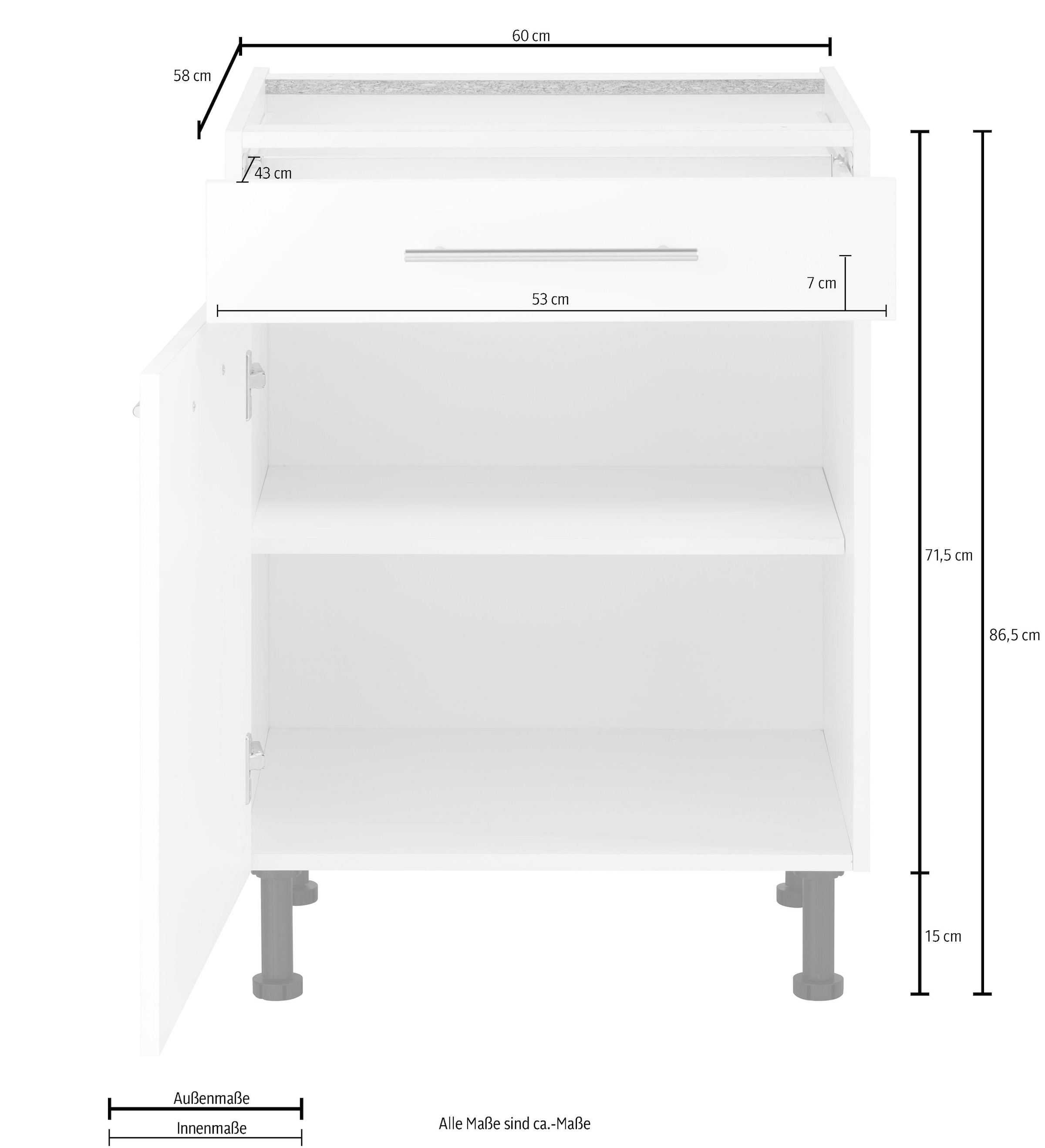 wiho Küchen Unterschrank »Ela«, Breite BAUR Füße höhenverstellbare 60 cm, 