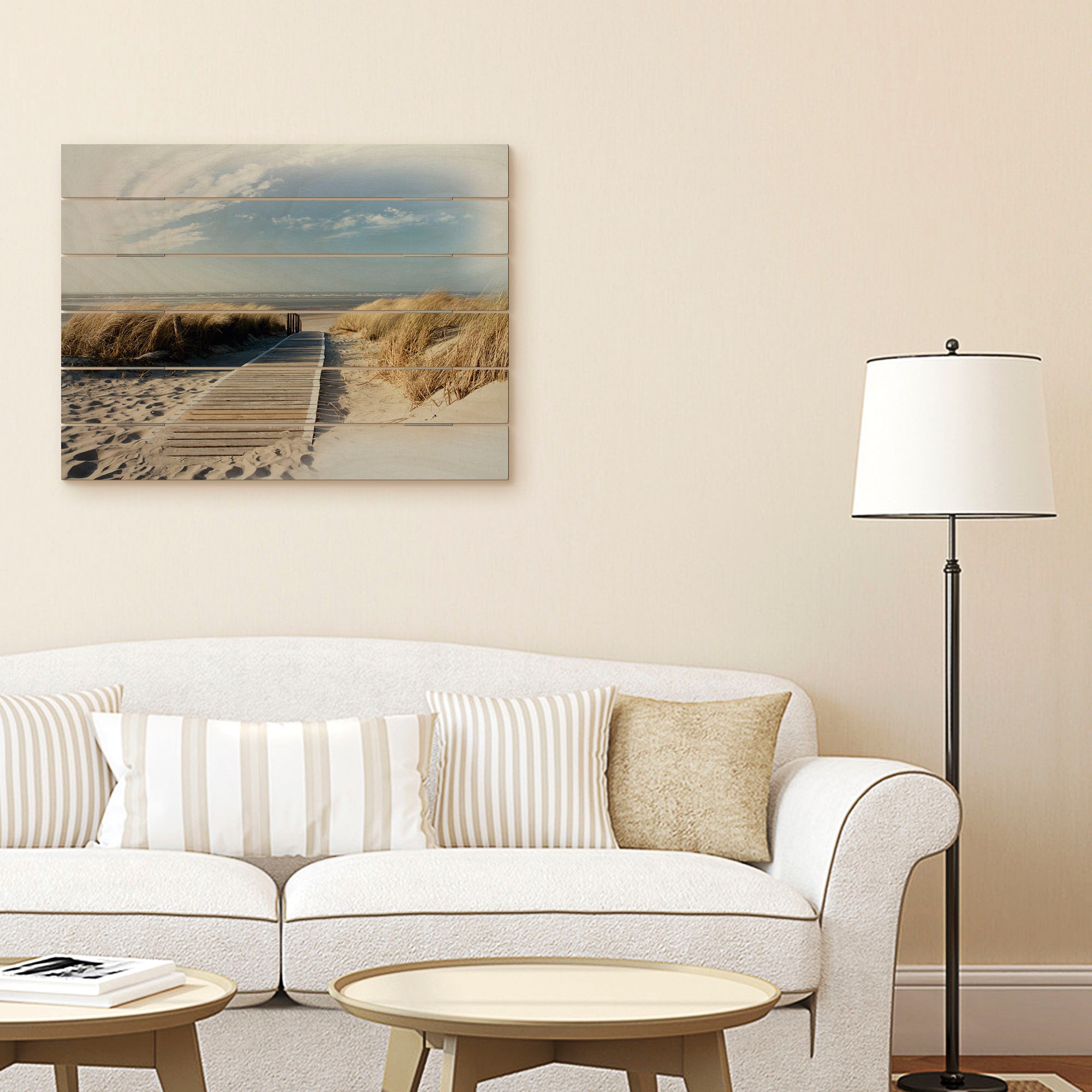 Artland Holzbild »Nordseestrand auf Langeoog - Steg«, Strandbilder, (1 St.)