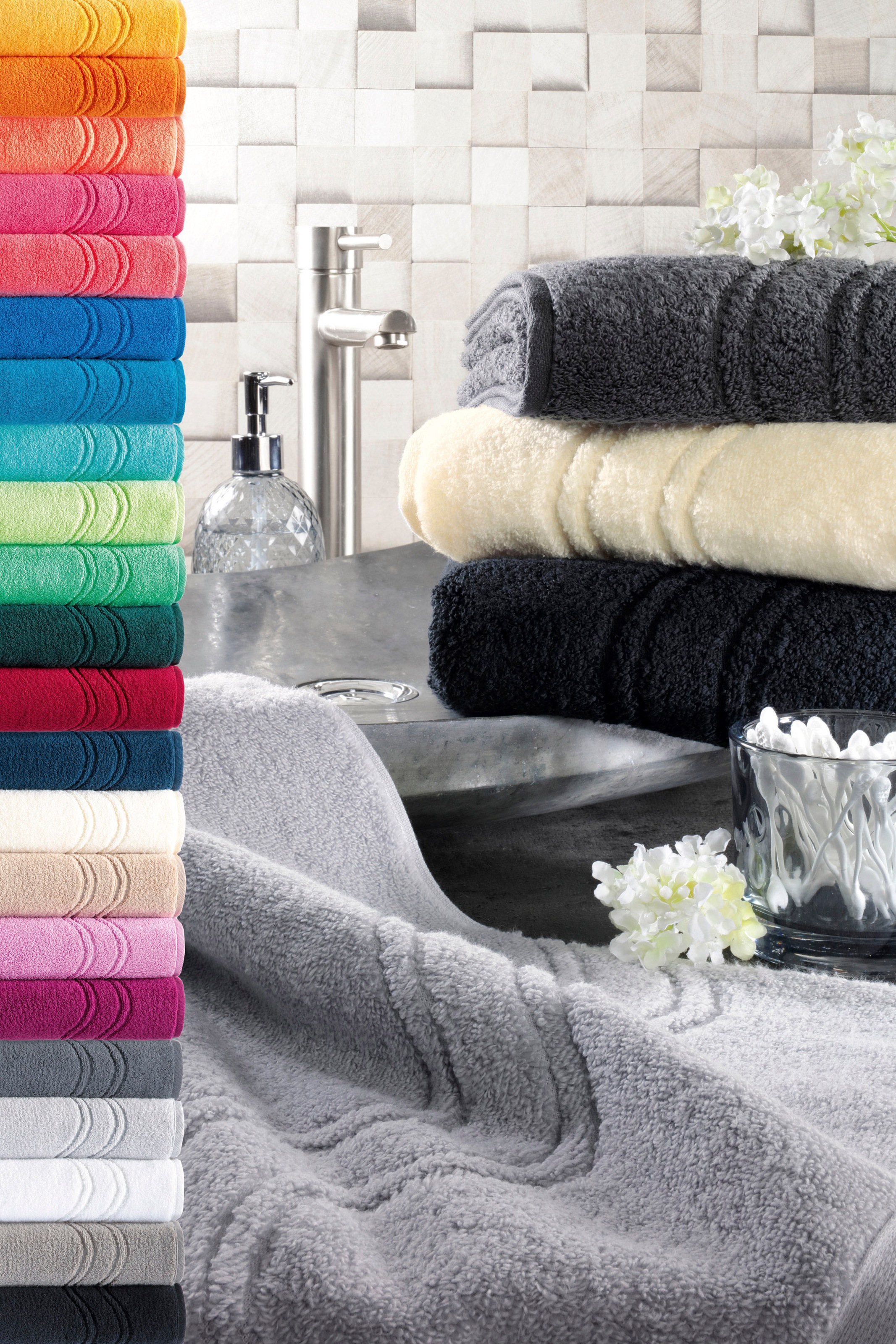 ROSS Handtuch "Cashmere feeling" 100% Baumwolle, mit Wellen-Bordüre, große Farbauswahl