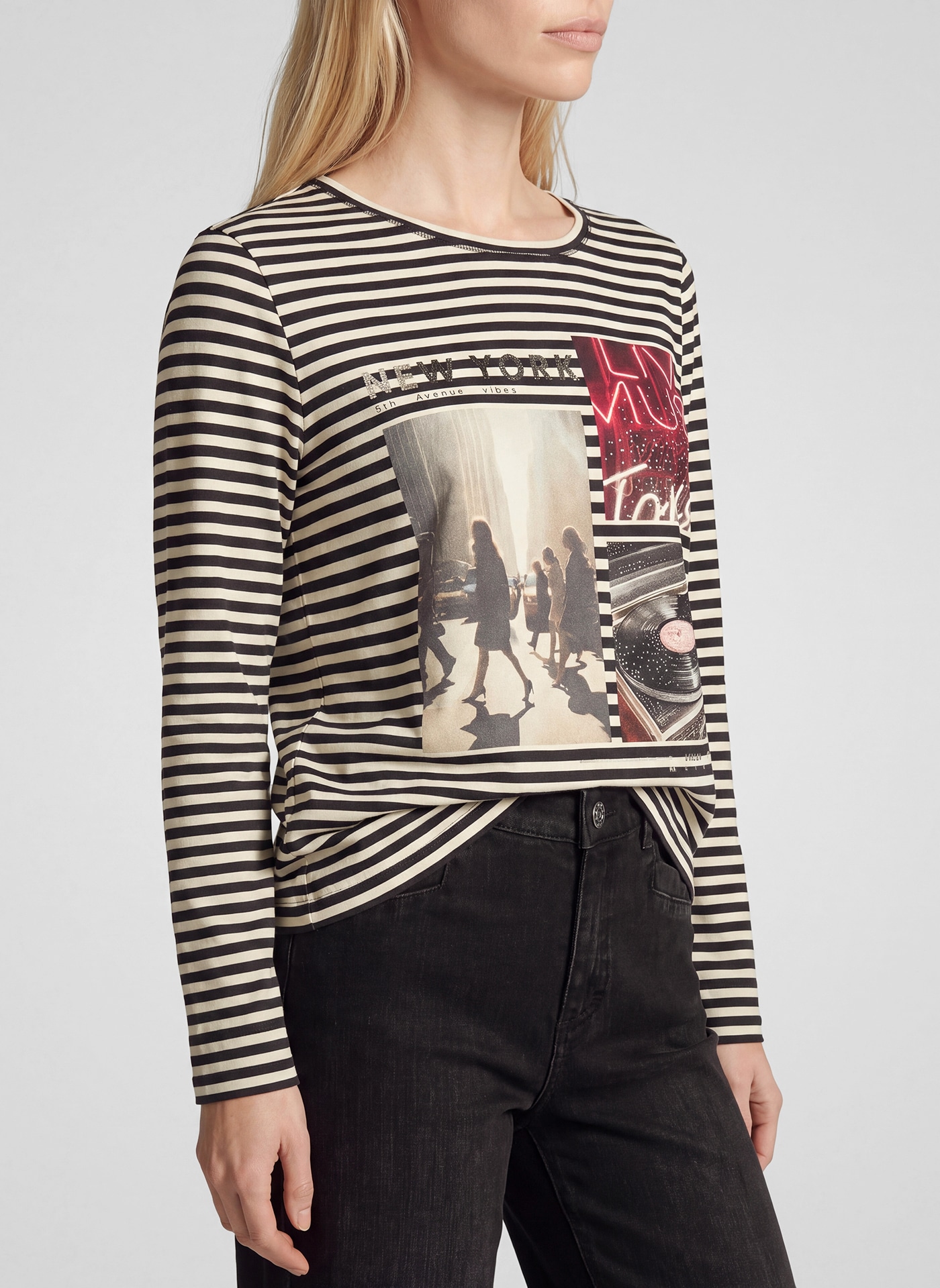 Rabe Langarmshirt im Streifen-Design und mit Print