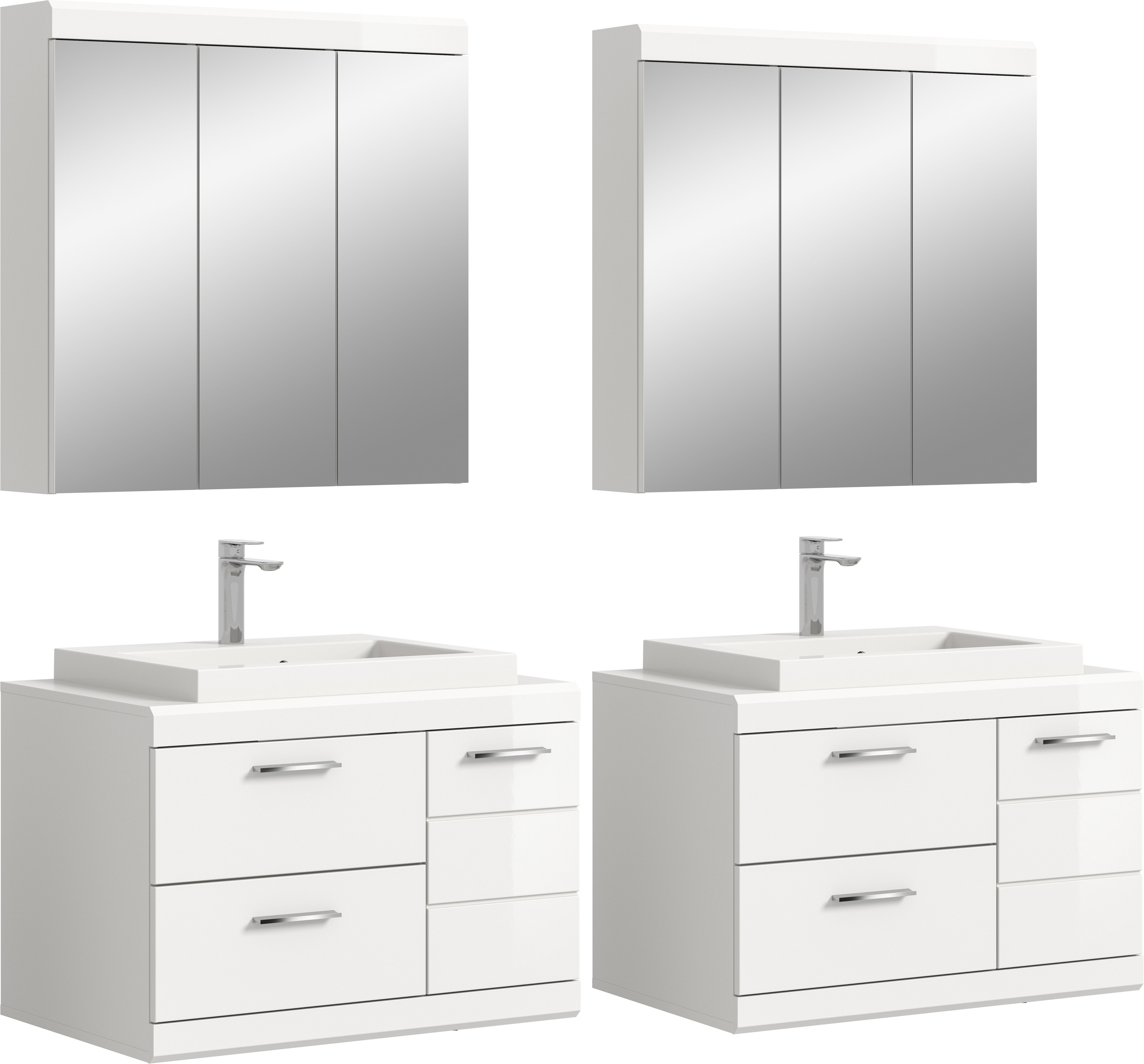 welltime Badmöbel-Set "SIENA, 4-teilig, je 2x Waschtisch inkl. Waschbecken & Spiegelschrank"