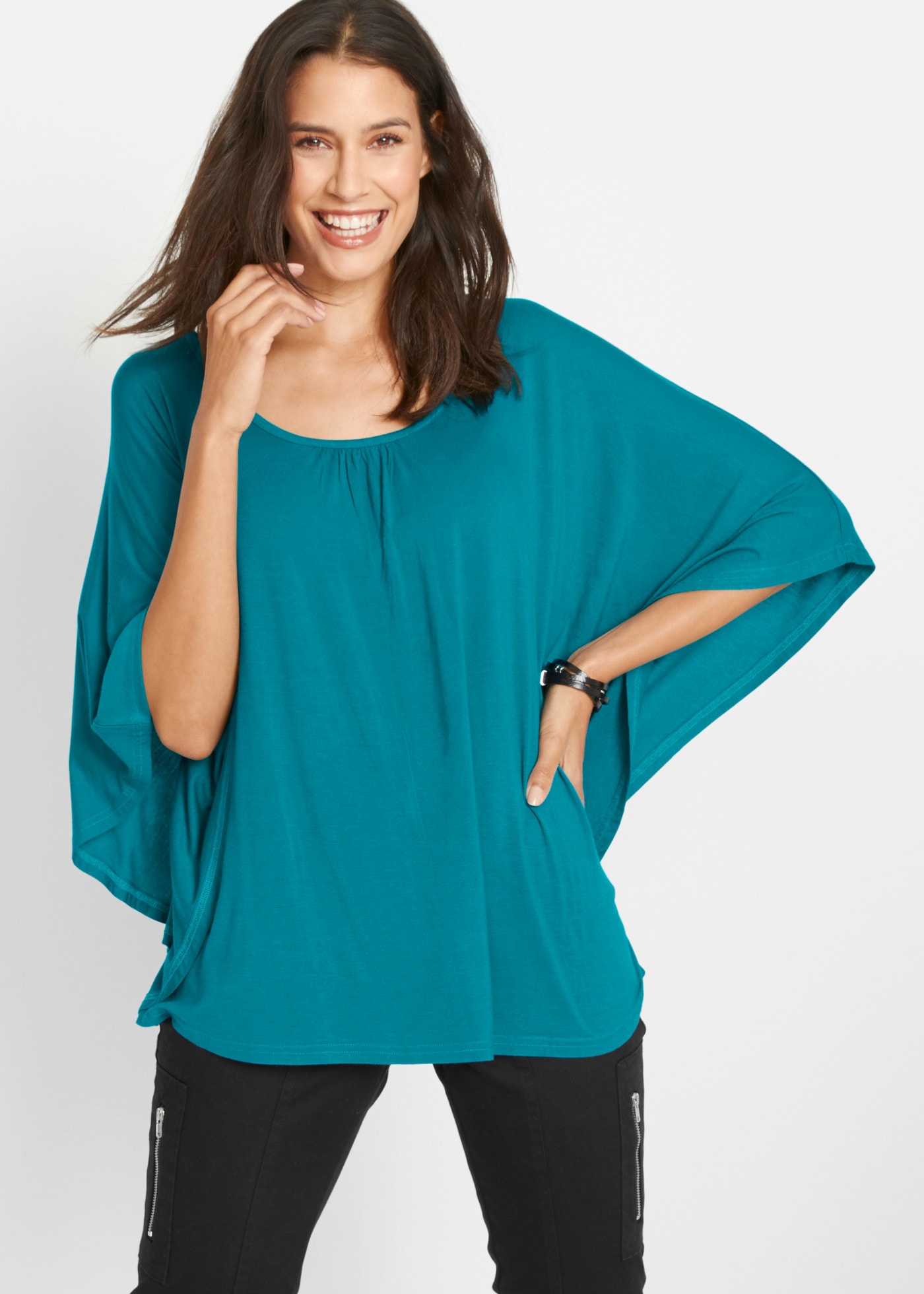 bonprix T-Shirt locker geschnittenes Fledermausshirt, mit Rundhalsausschnitt