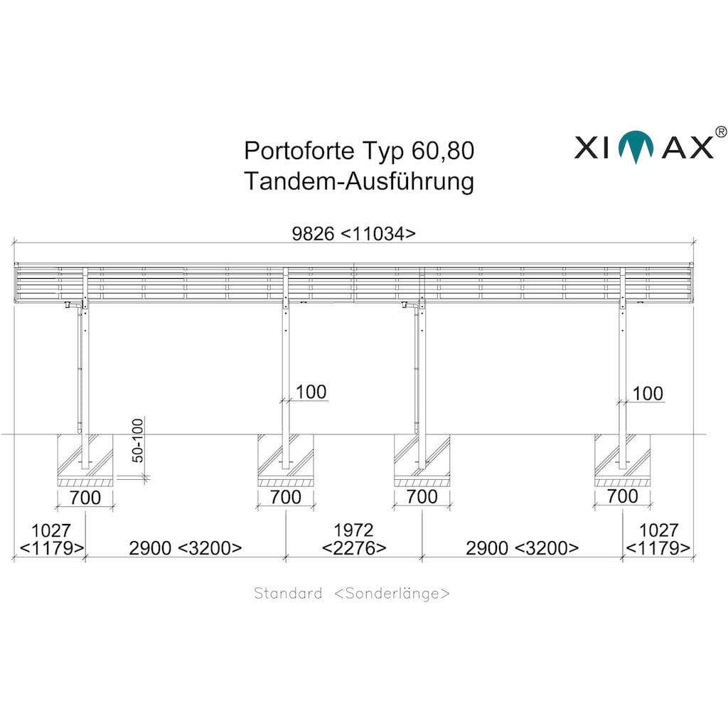 Ximax Doppelcarport »Portoforte Typ 80 Tandem-mattbraun«, Aluminium, 254 cm, braun