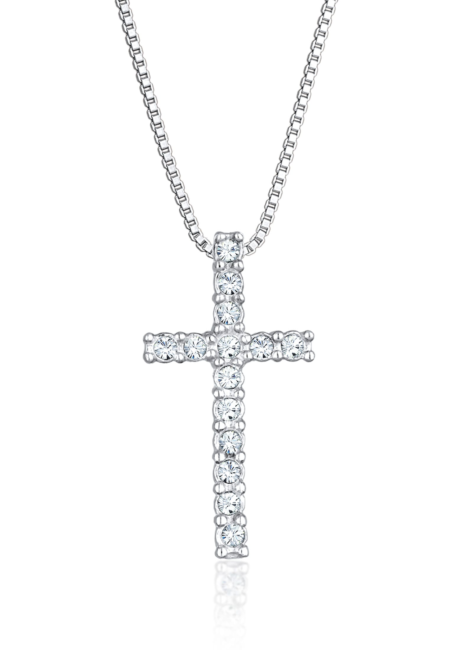 Kuzzoi Lange Kette »Halskette Kreuz Kristalle Religion 925 Silber«