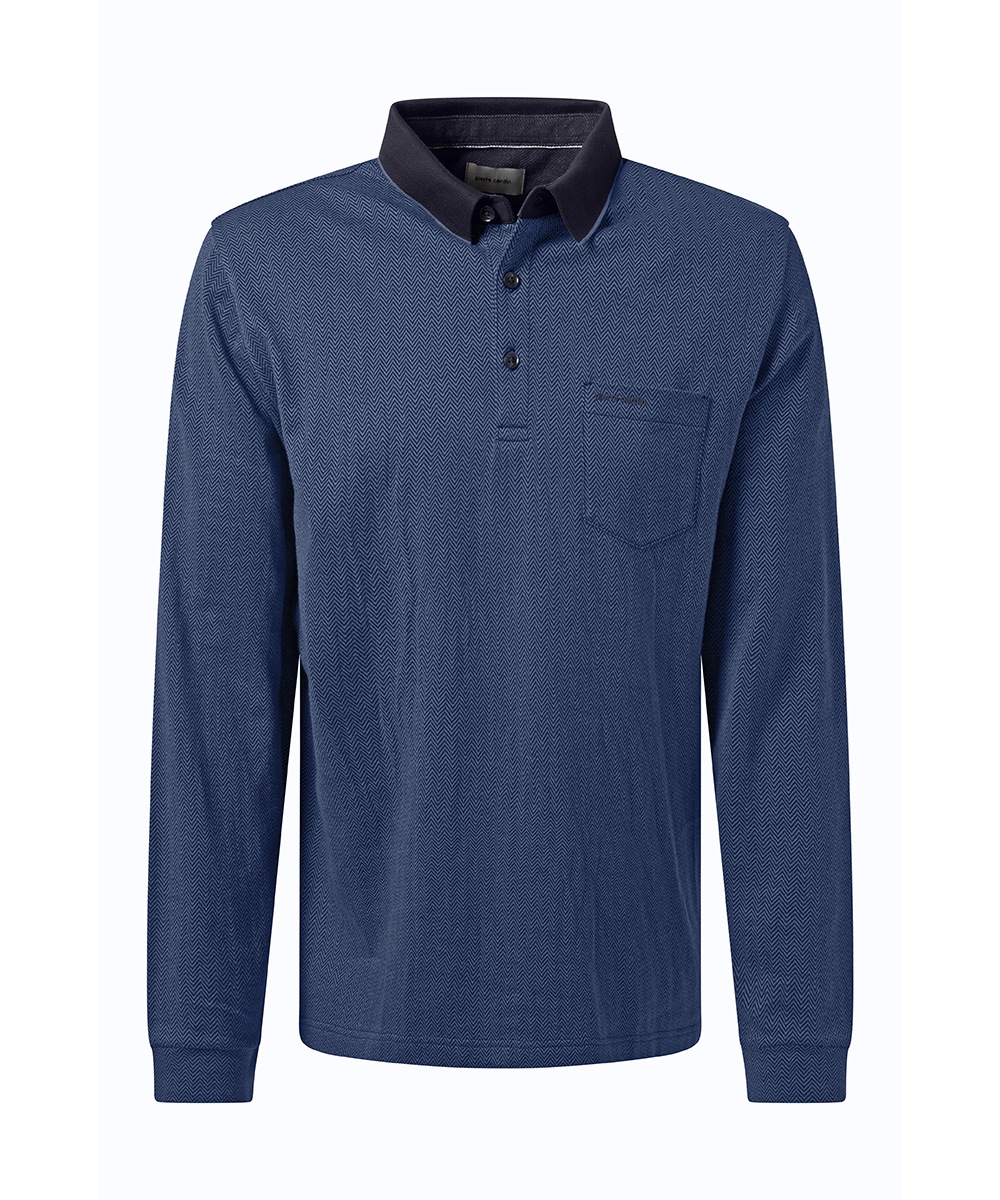 Pierre Cardin Langarm-Poloshirt, mit Fischgratmuster
