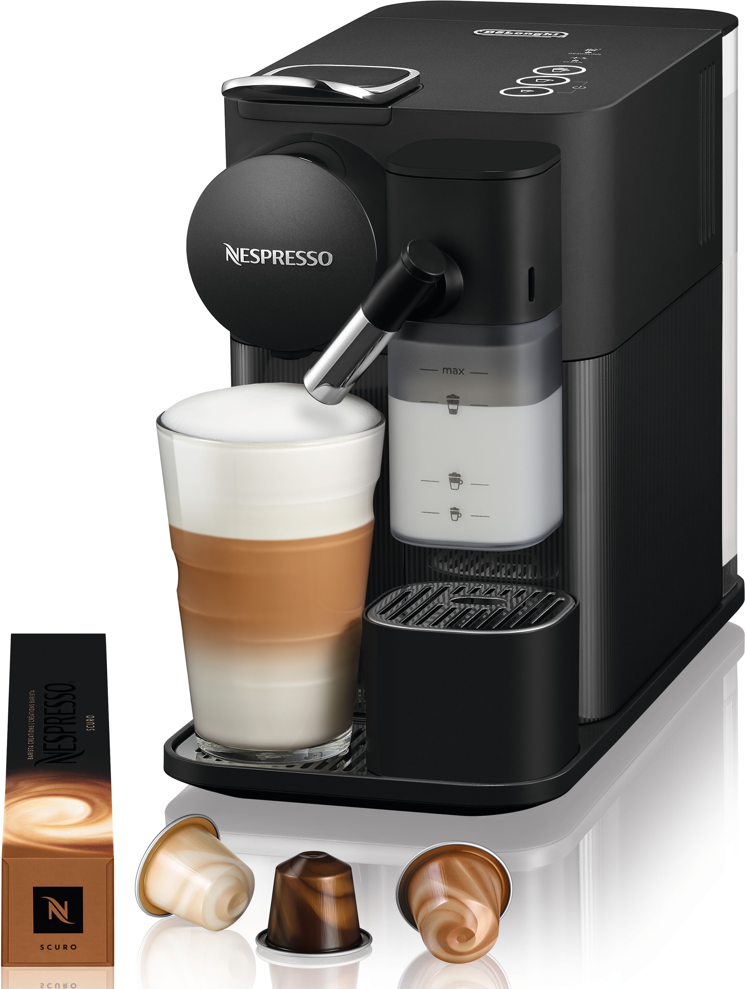 Nespresso Kapselmaschine "Lattissima One EN510.B von DeLonghi, Black", inkl. Willkommenspaket mit 7 Kapseln