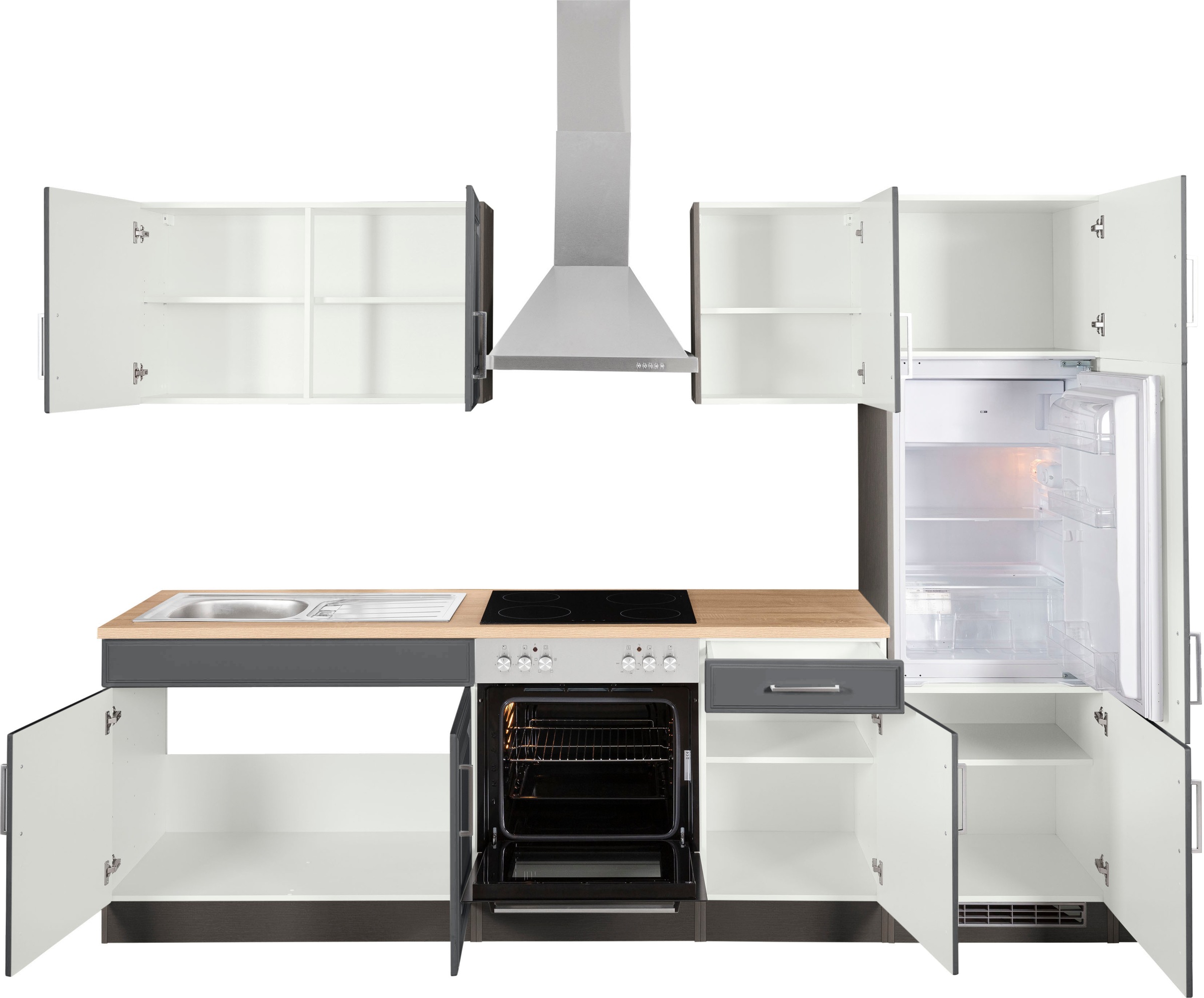 KOCHSTATION Küchenzeile »KS-Stockholm«, Breite 270 cm, mit hochwertigen MDF Fronten im Landhaus-Stil