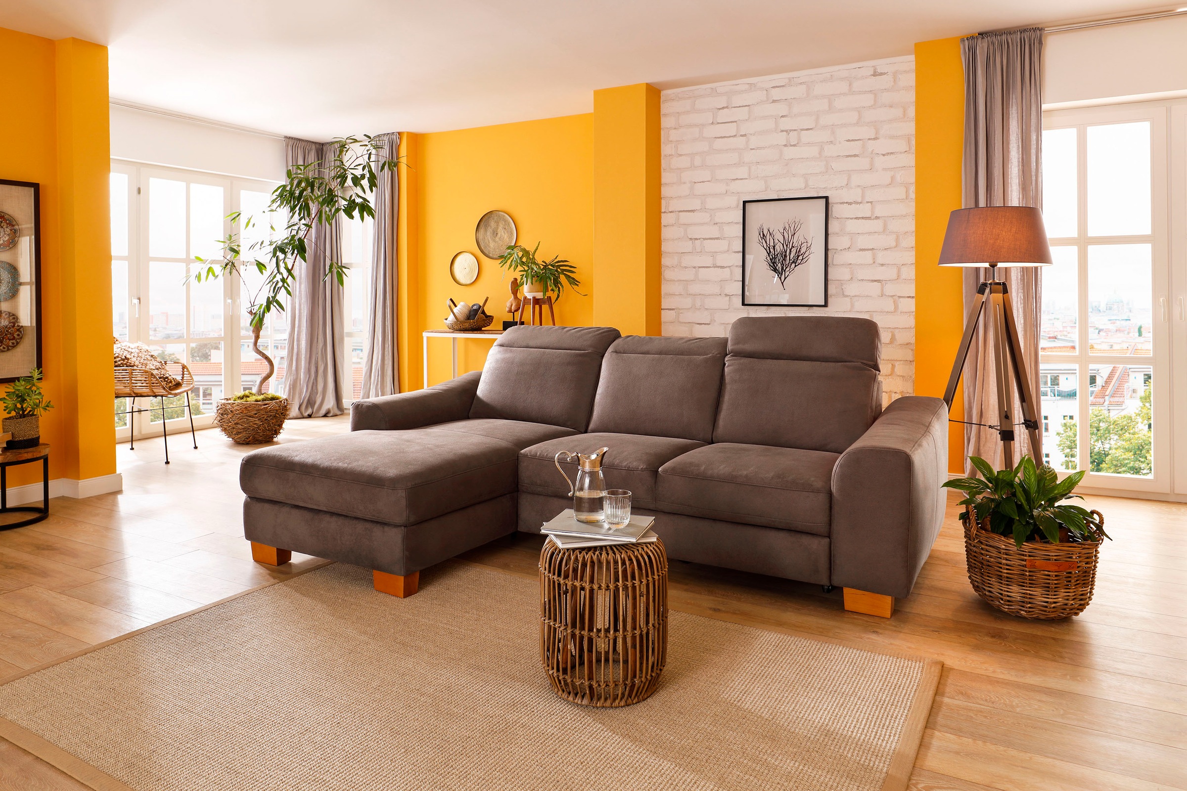 Home affaire Ecksofa "Dundee L-Form" wahlweise mit Kopfteilverstellung und zusätzlich mit Schlaffunktion