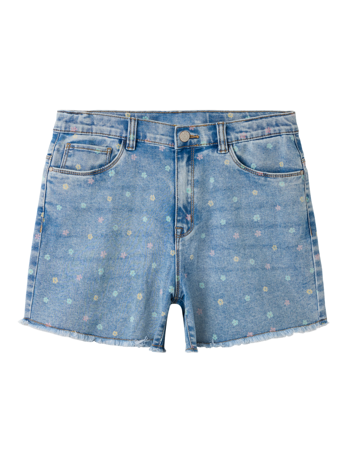 Name It "NKFROSE HW MOM DNM SHORTS" Baumwollmischung, Stretch, Regular Fit, ausgefranster Saum