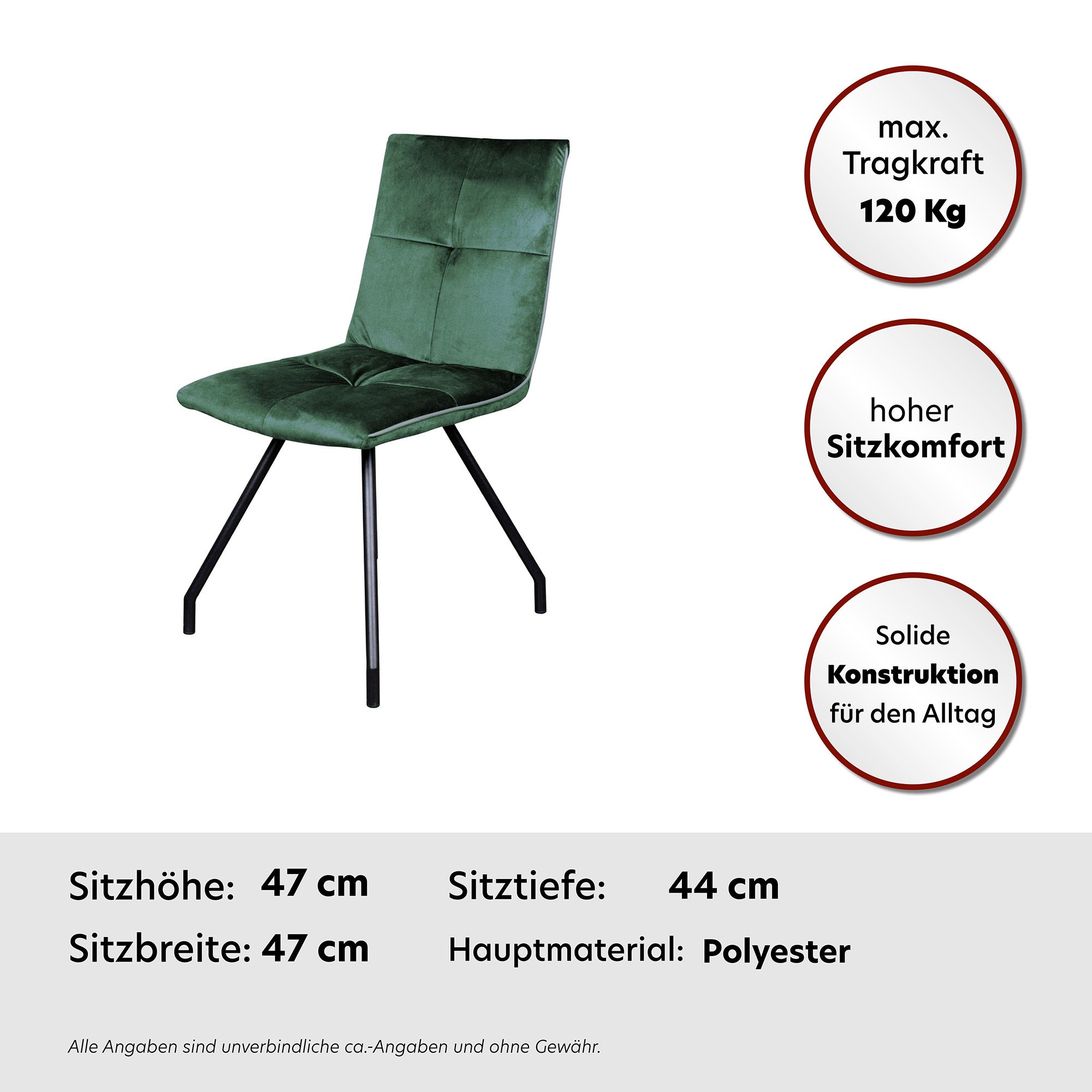 Kayoom Polsterstuhl »Stuhl Eaden 125 2er-Set, samtiger Stoffbezug, Paspel aus Kunstleder«, (Set), 2 St., stilvoll, pflegeleicht, zeitgemäße Farbgebung, samtiger Stoffbezug