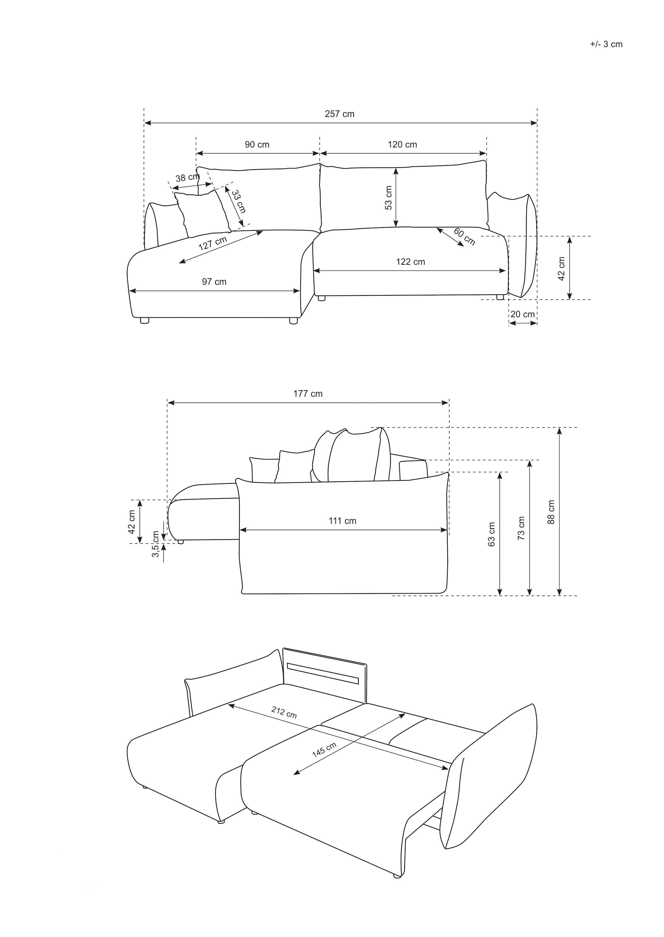 INOSIGN Ecksofa »MAVAS Schlafsofa mit Bettkasten, L-Form,«, ca.257/127cm (Liegefläche 212/145 cm), Cord, Chenille, Struktur