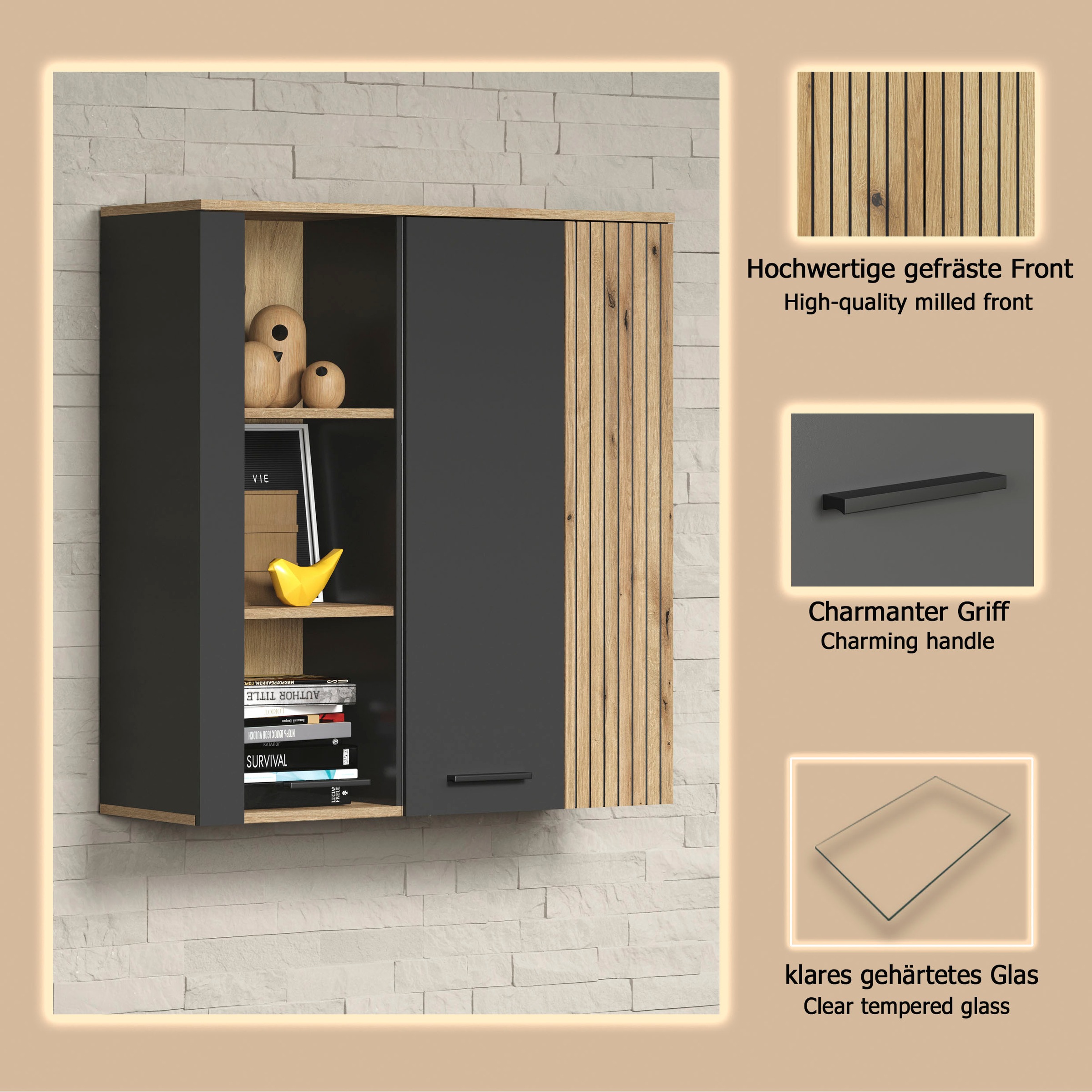 Thumbnail - INOSIGN Hängevitrine "Estepona" 1 Stk. tlg. Tür mit Akustikpaneel-Look