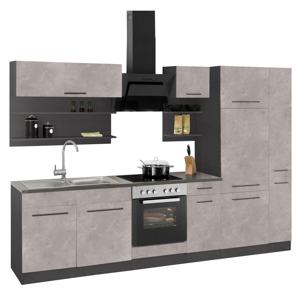 Wohnen Küchenmöbel HELD MÖBEL Küchenzeile »Tulsa«, ohne E-Geräte, Breite 300 cm, schwarze Metallgriffe, hochwertige MDF Fronten 