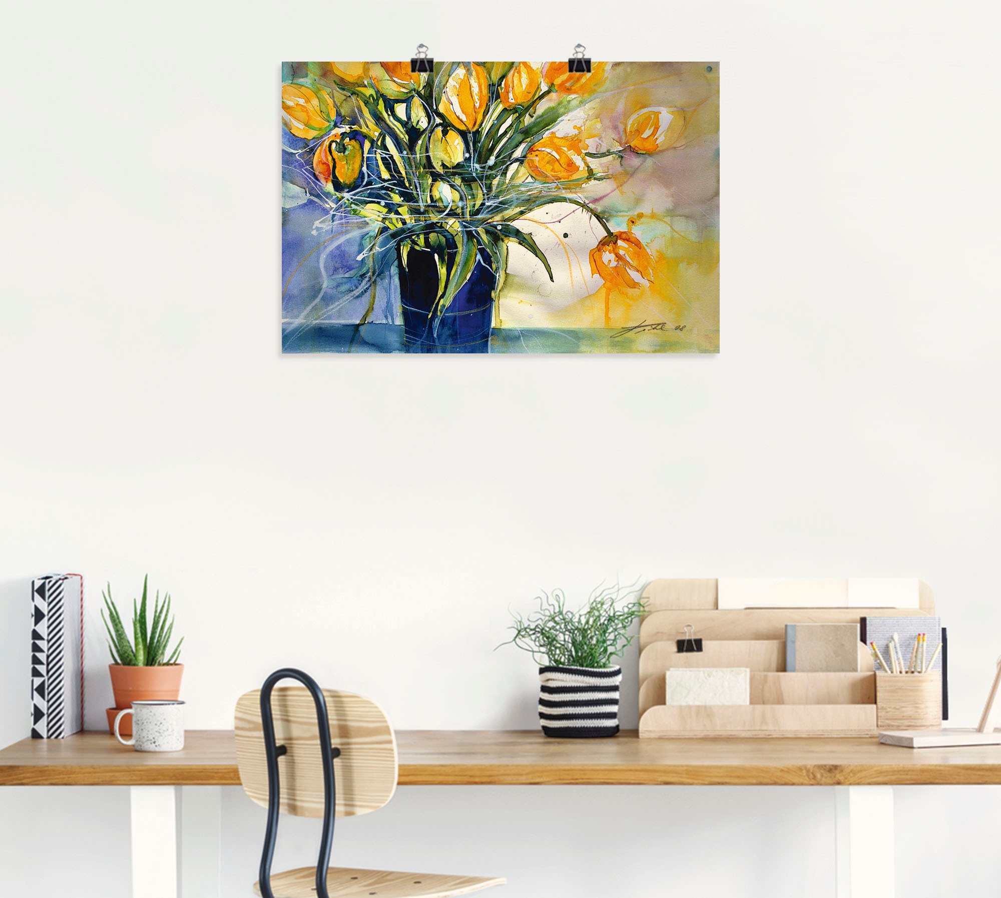 Artland Leinwandbild »Gelbe Tulpen in schwarzer Vase«, Arrangements, (1 St.), auf Keilrahmen gespannt