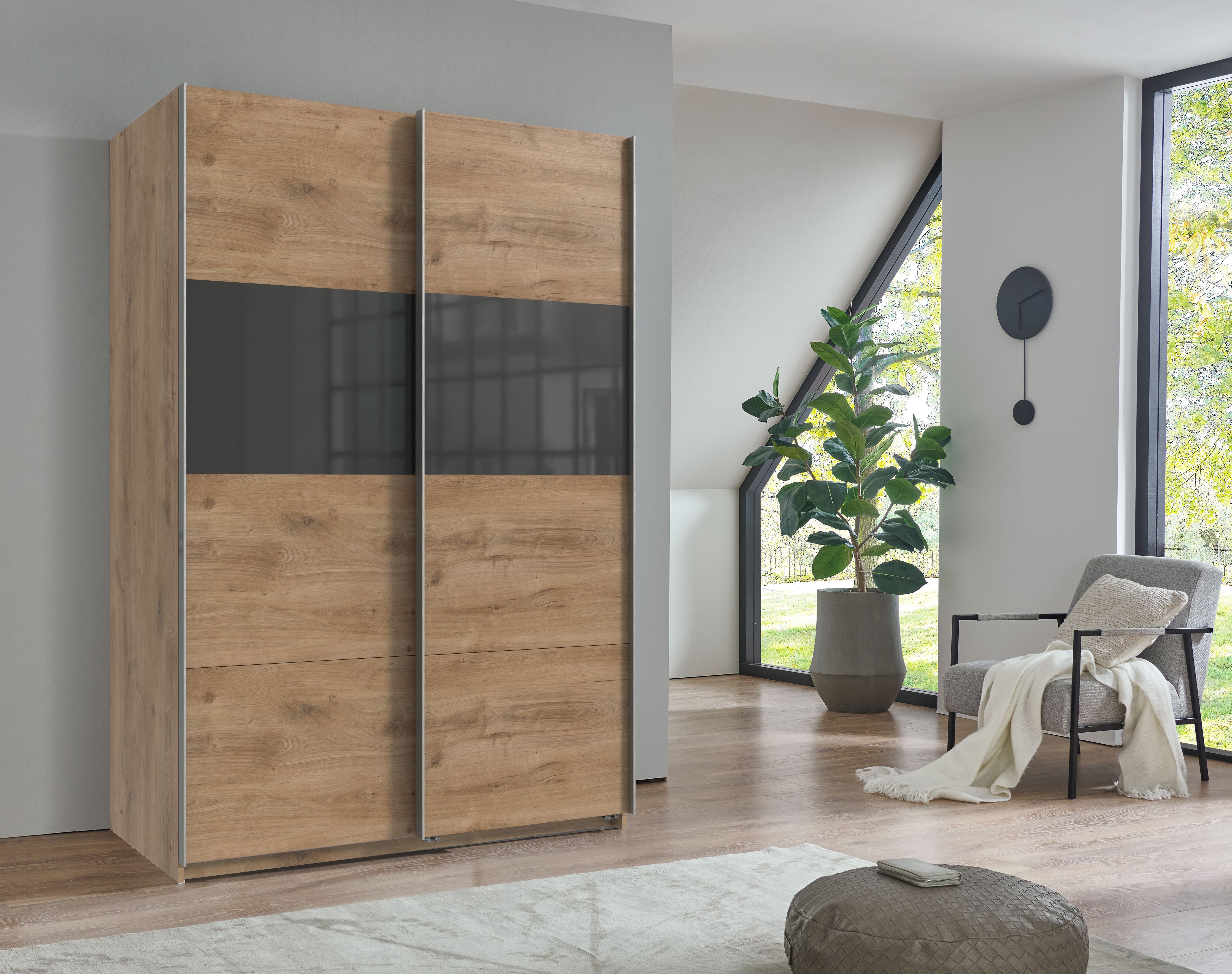 Wimex Schwebetürenschrank "Bramfeld Kleiderschrank" mit Glaselementen und zusätzlichen Einlegeböden