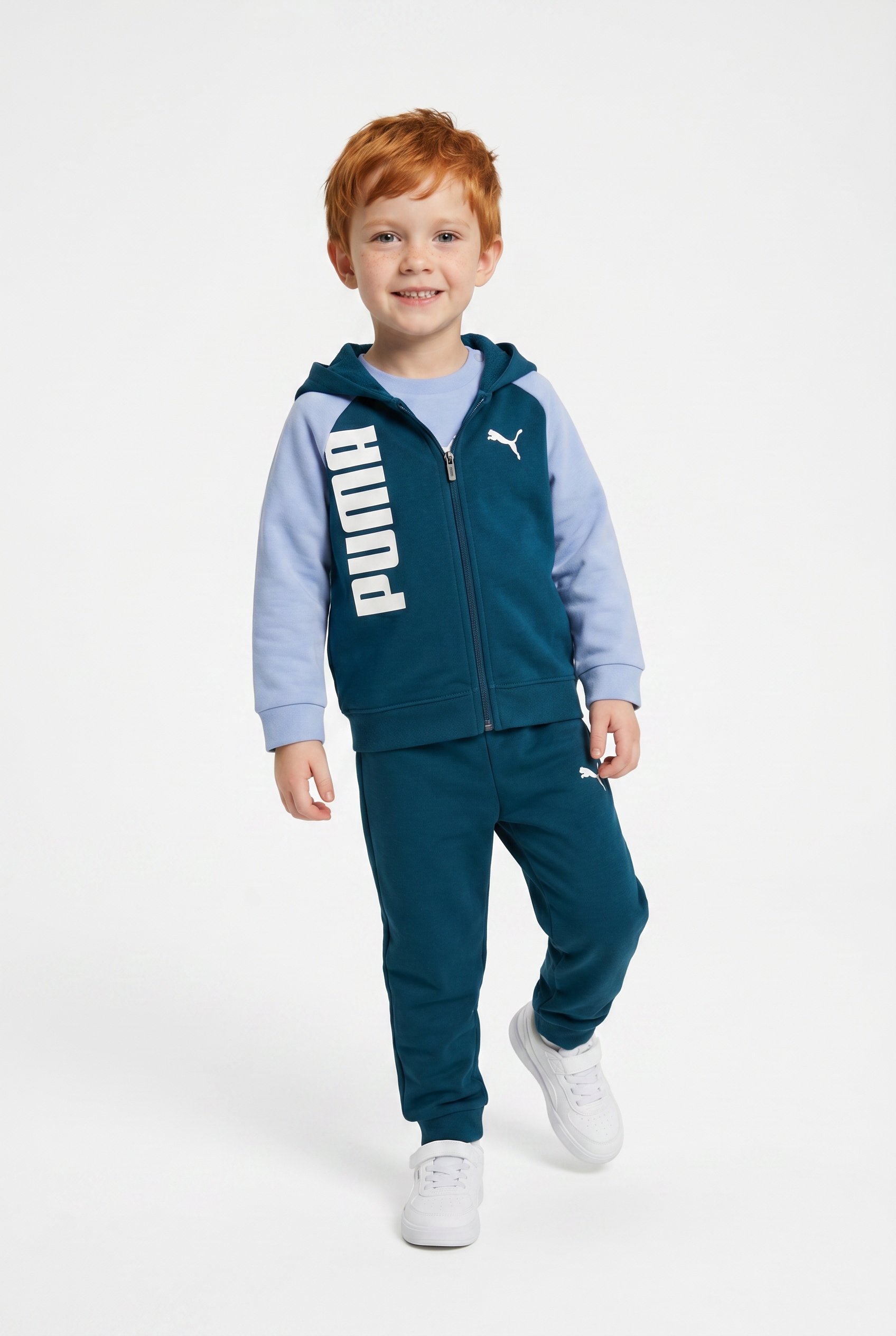 PUMA Trainingsanzug "MINICATS TEE HOODED FZ AND PANTS SET TR INF" 2 für Babys, mit Kapuze, im Colour-Blocking-Design