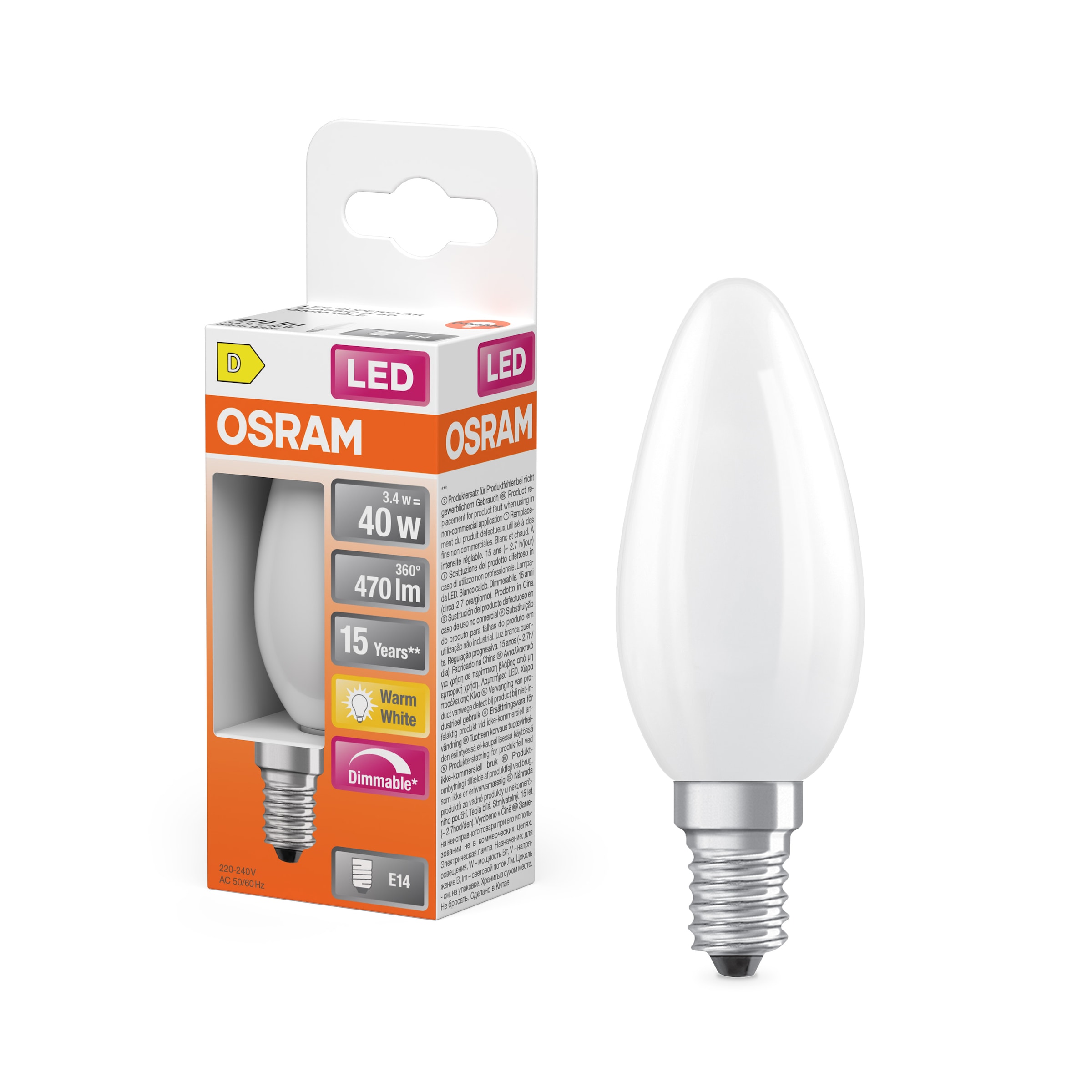 OSRAM LED-Leuchtmittel "LED Retrofit CLASSIC Kerzenform", L:10cm Ø:3,5cm, weiß, Leuchtmittel