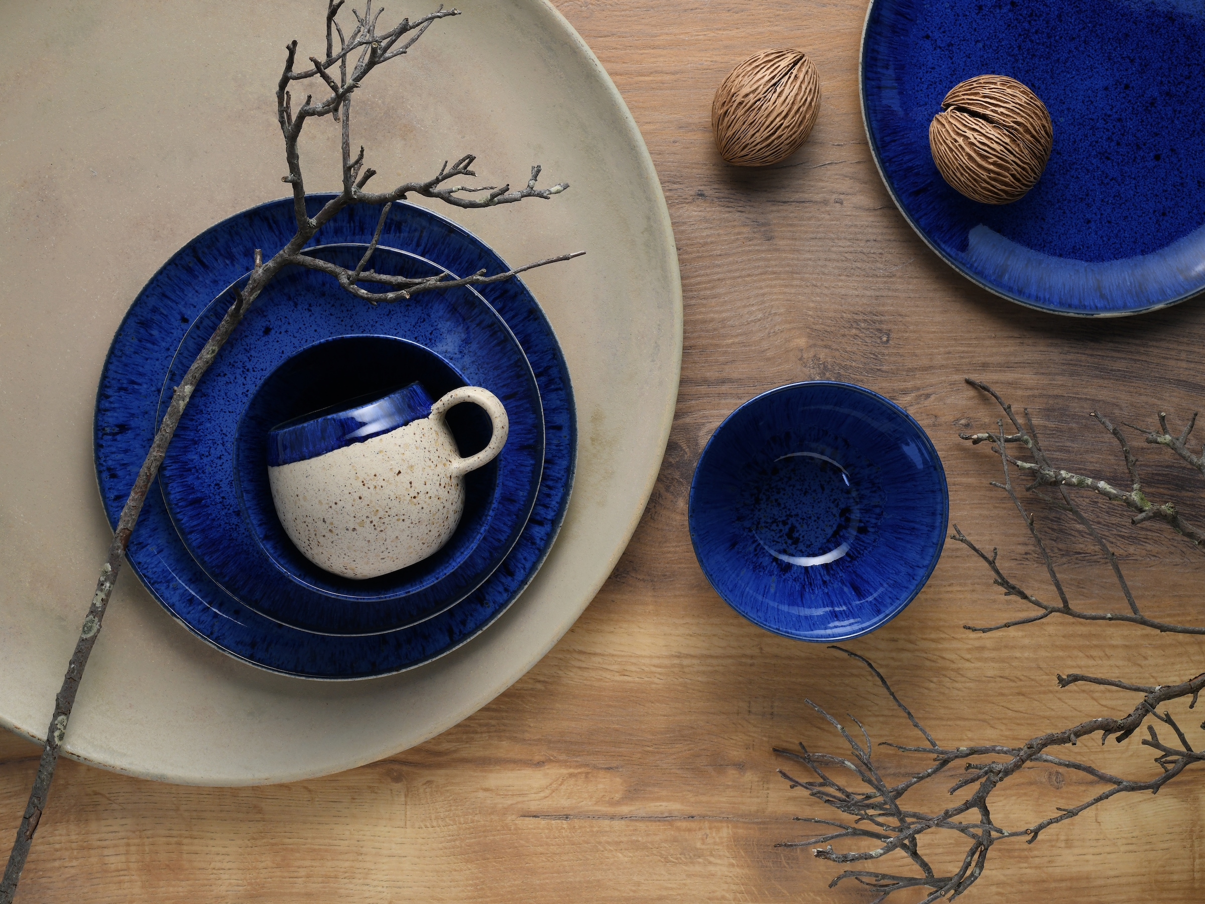 CreaTable Kombiservice »Geschirr-Set Deep Blue Sea«, (Set, 8 tlg., Kaffeeservice und Tafelservice im Set, für 2 Personen), Service, jedes Stück ist ein Unikat, 8 Teile, für 2 Personen