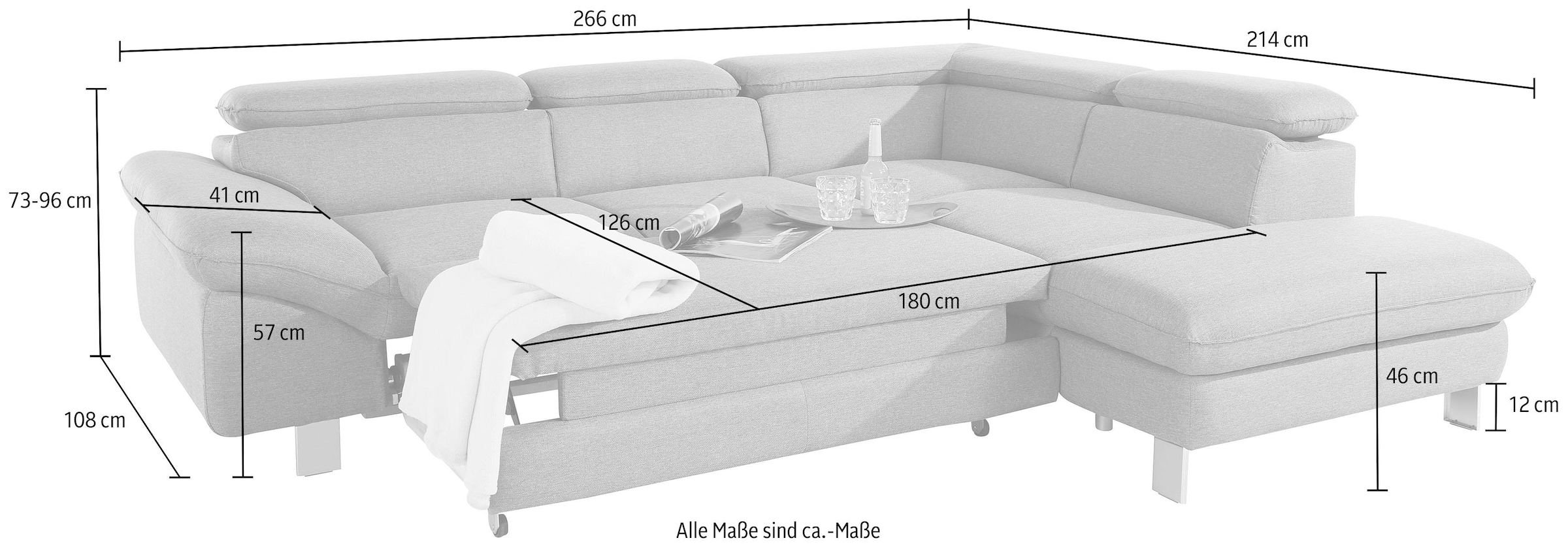 COTTA Ecksofa »Driver L-Form«, mit Kopfteilverstellung, wahlweise mit Bettfunktion & Bettkasten