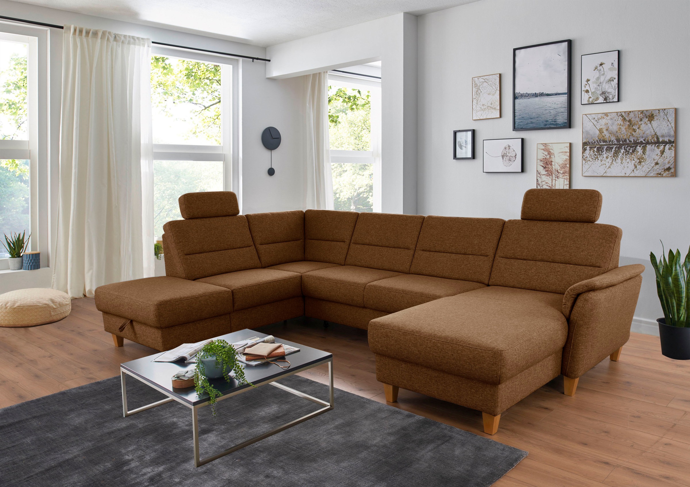 Home Affaire Palmera Wohnlandschaft U-Form Messing 308cm 10