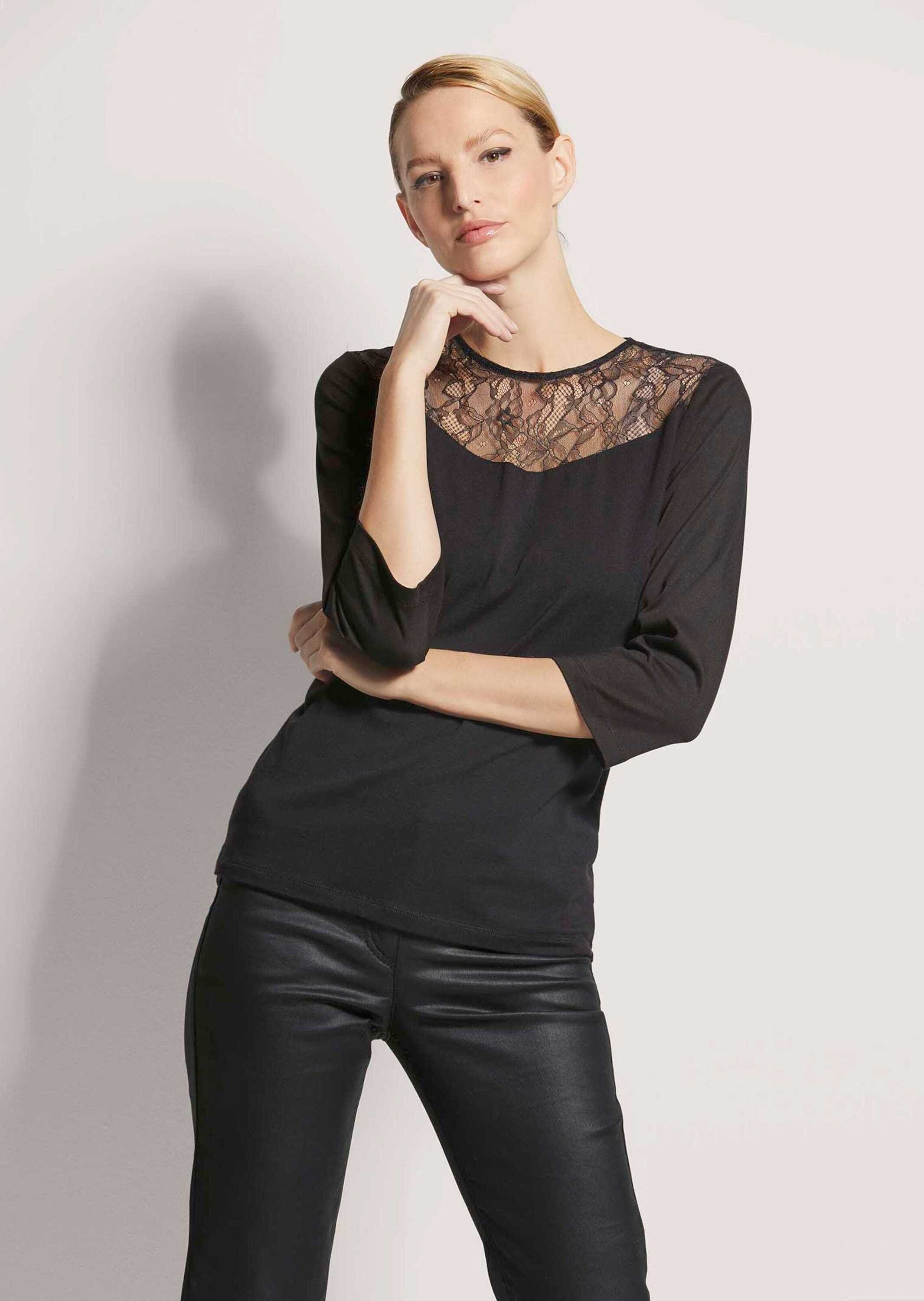 MADELEINE Kurzarmshirt »Shirt Rundhals-Shirt mit Spitze, Baumwollmix«