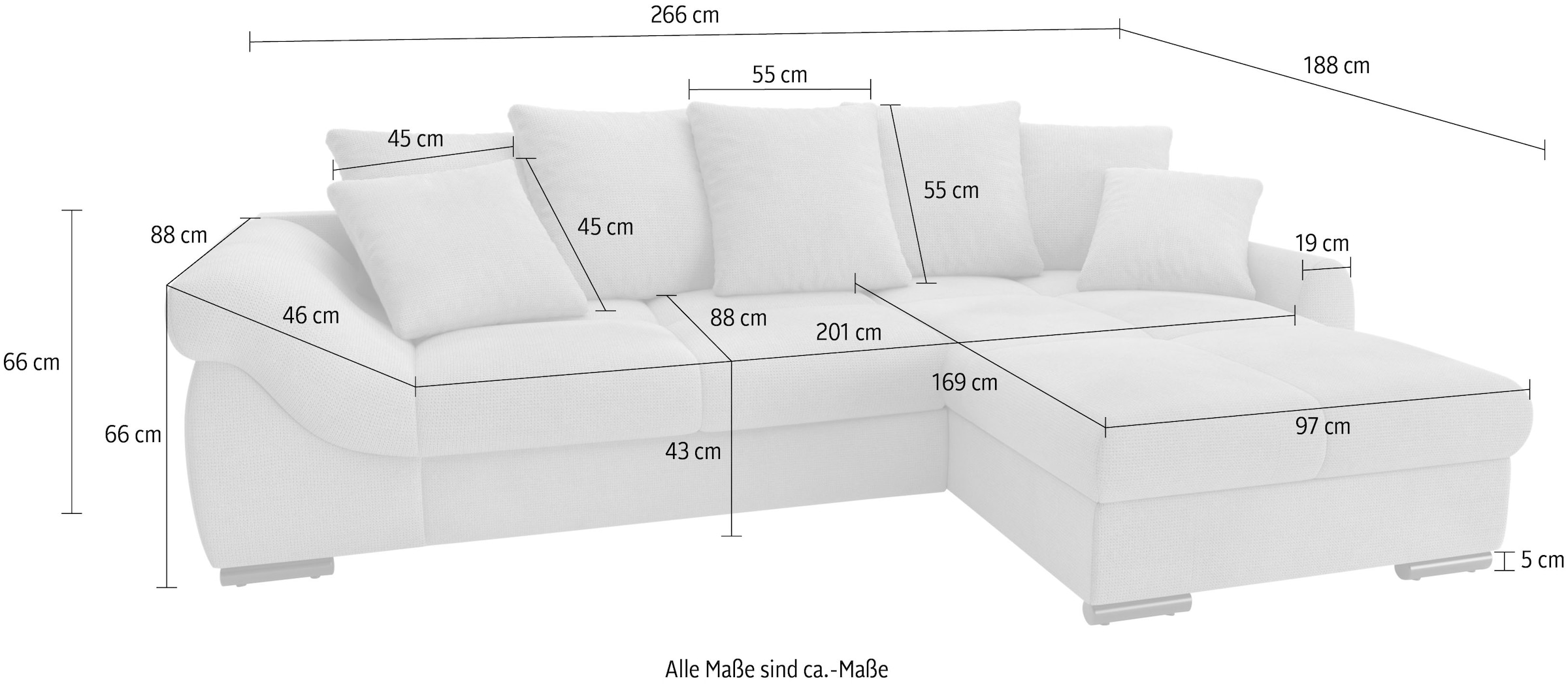 Mr. Couch Ecksofa »Livorno«, inkl. Hochschläfer-Bettauszug, XL-Bettkasten weiß beschichtet