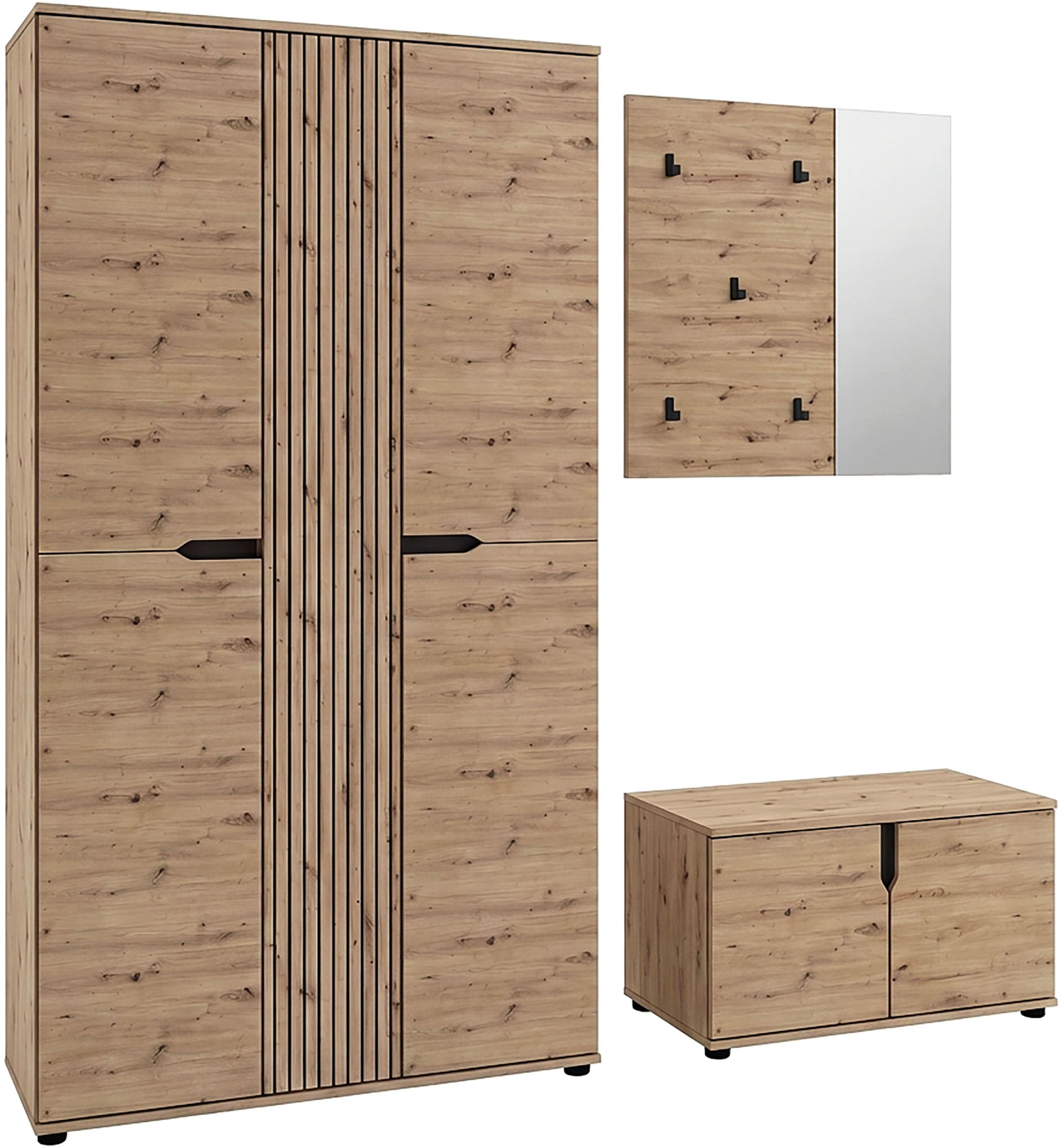 OTTO home Garderoben-Set "FJELL, 3-teilig, Breite 199cm, Front mit hochwertiger Längsfräsung"