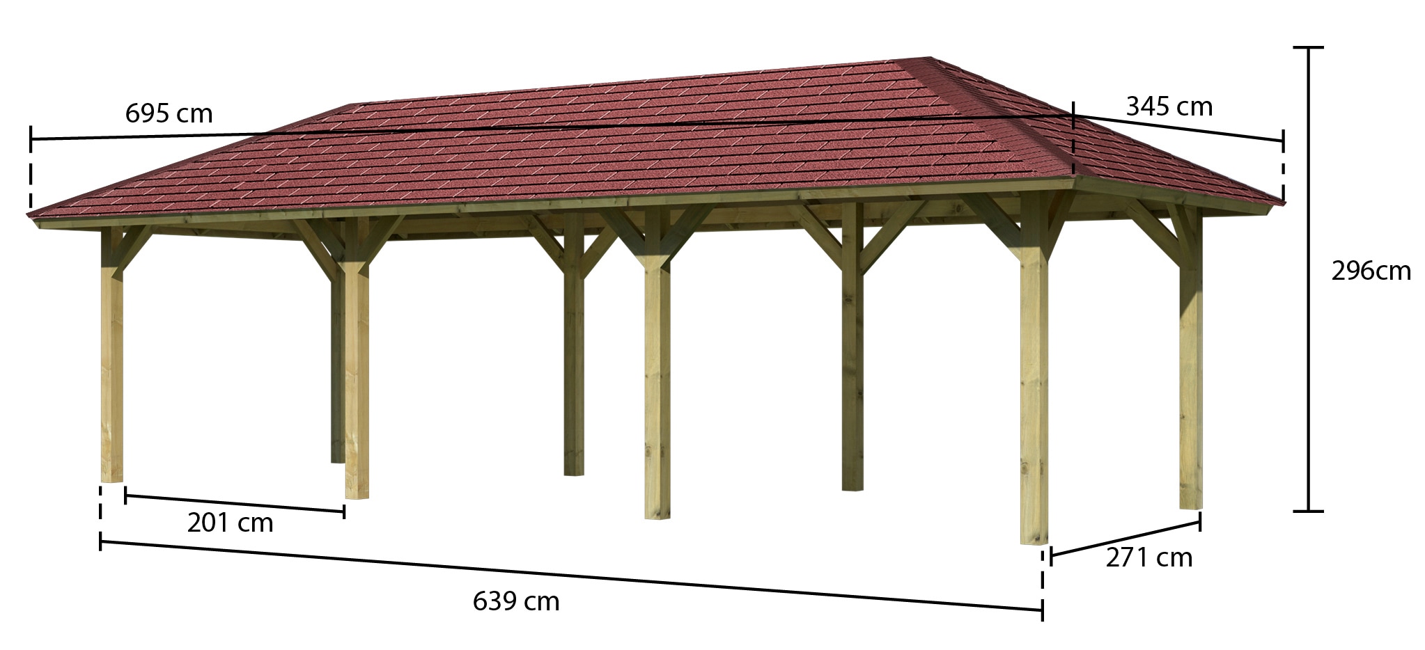 Karibu Pavillon »Mailand 2«, (Set), BxT: 345x696 cm, inkl. Dachschindeln und Pfostenanker