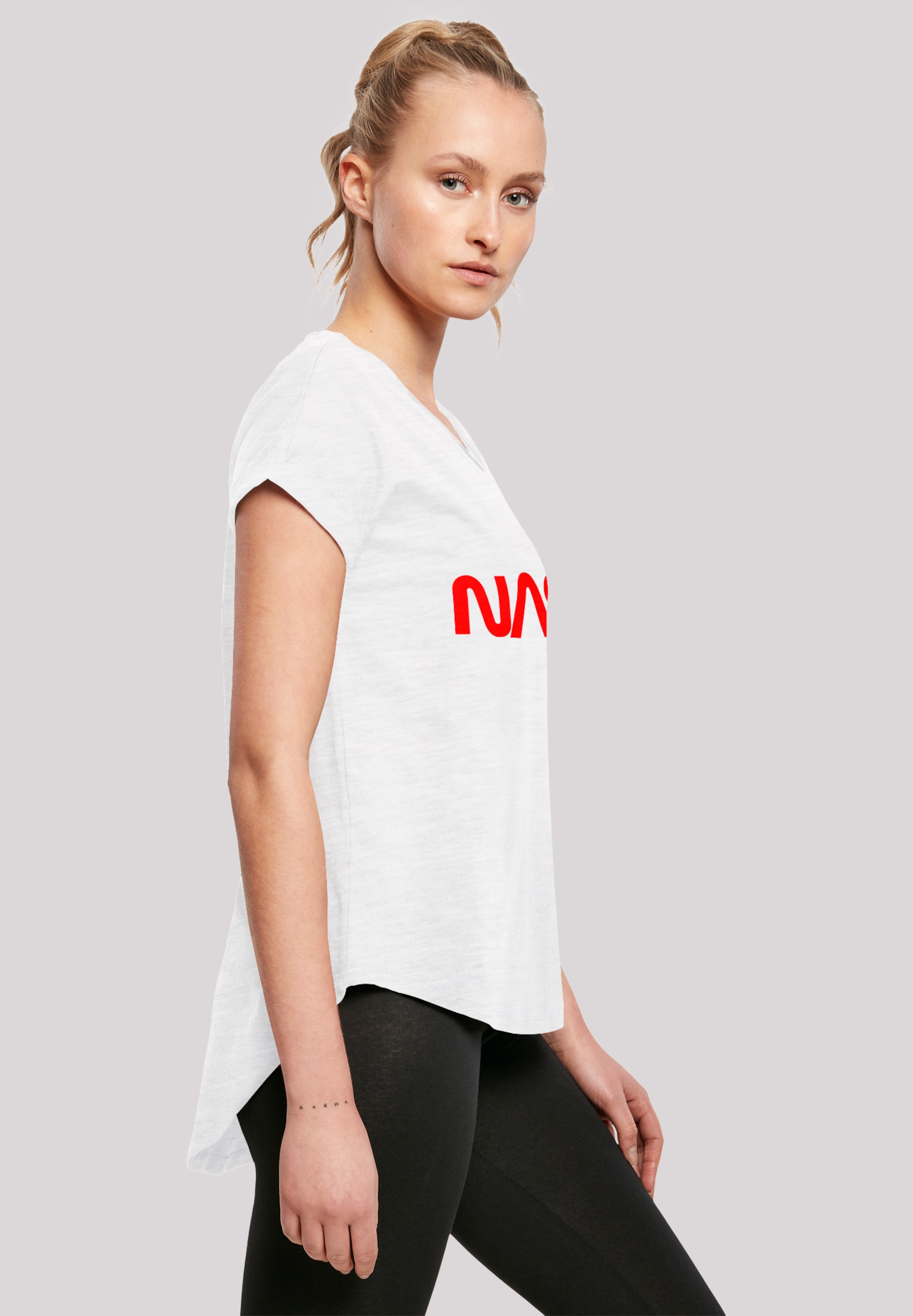 F4NT4STIC T-Shirt »Long Cut T-Shirt NASA Modern Logo White«, Damen,Premium Merch,Lang,Longshirt,Bedruckt