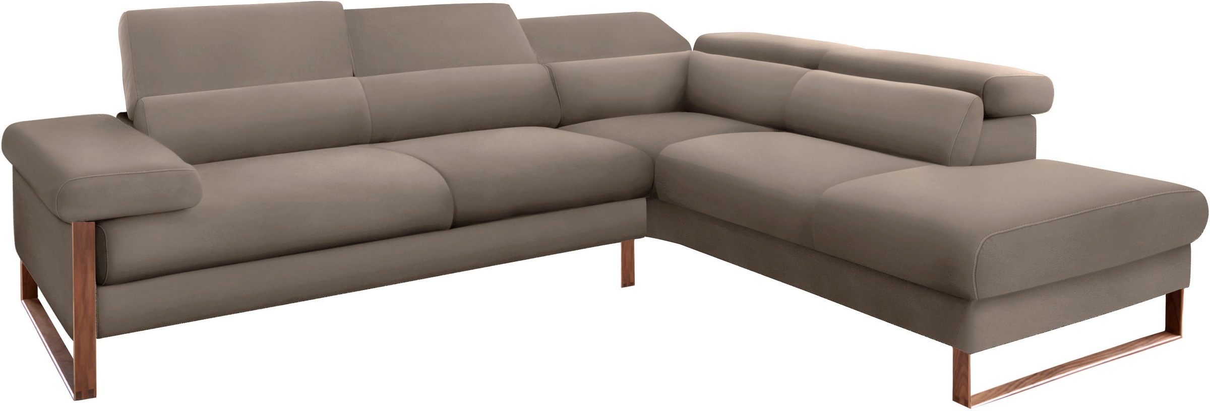 W.SCHILLIG Ecksofa »finn, Designsofa mit tollem Sitzkomfort, bequem, L-Form«, German Design Award 2016, Fußgestell Nussbaum natur, Breite 281 cm