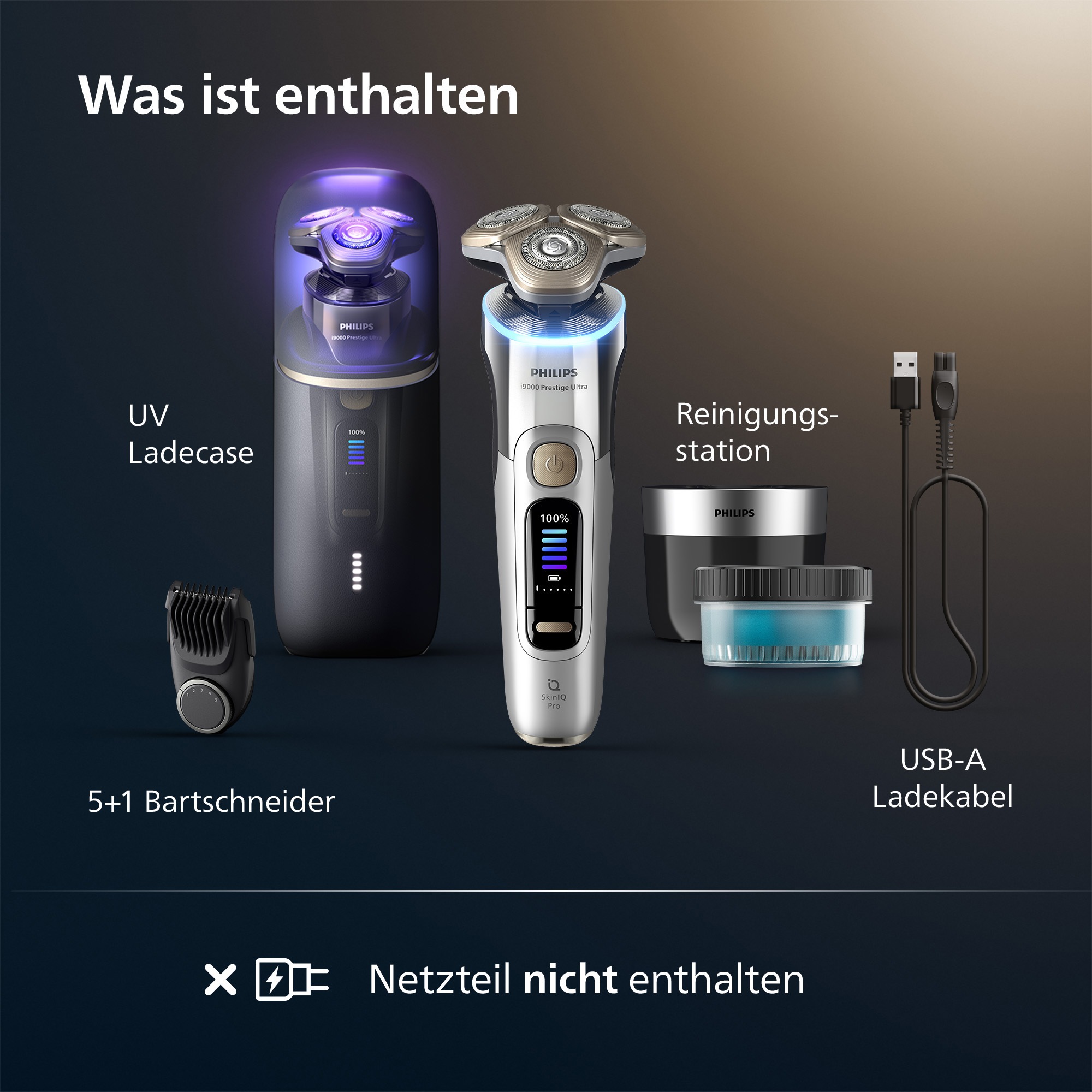 Philips Elektrorasierer »Series i9000 Prestige Ultra XP9404/46«, 1 St. Aufsätze, mit SkinIQ Technologie, inkl. UV-Ladecase, 1 Kartusche