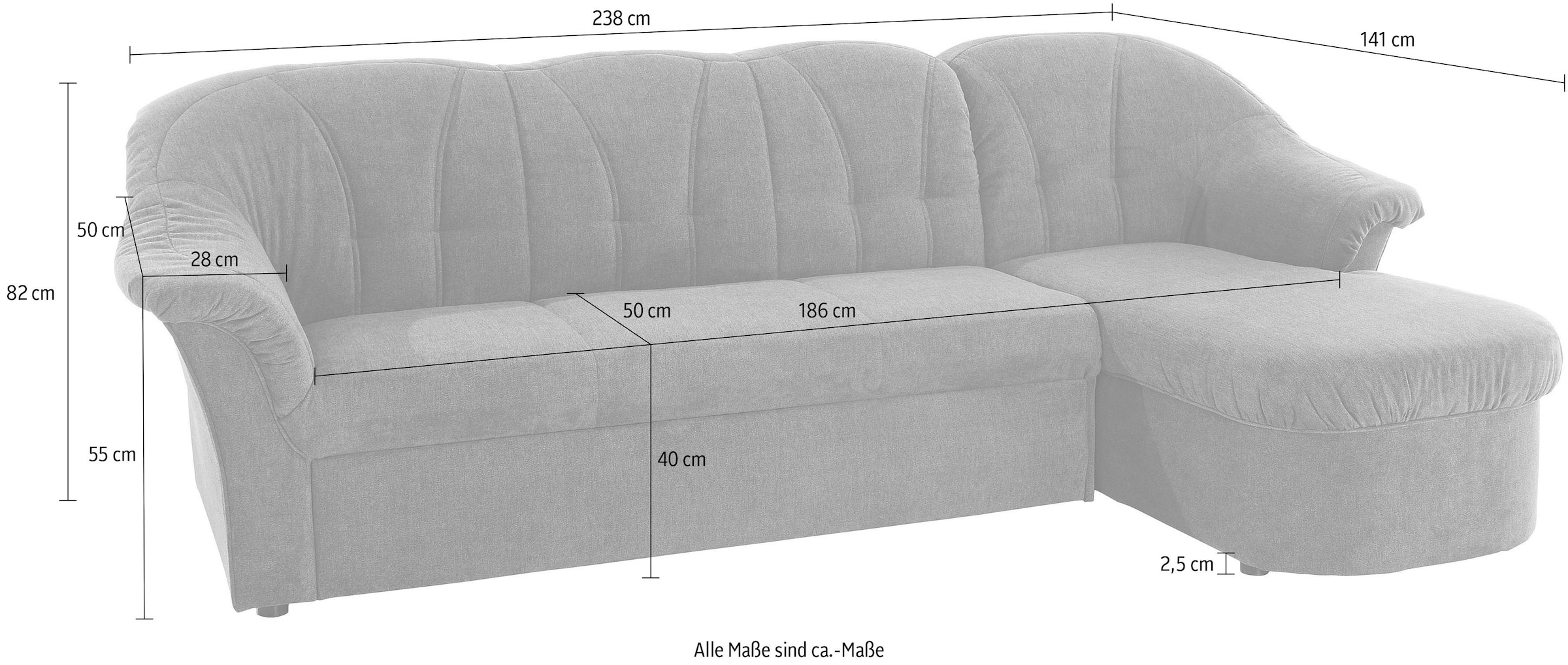 DOMO collection Ecksofa »Pegnitz, elegante Rückensteppung, komfortabel, L-Form«, wahlweise mit Bettfunktion