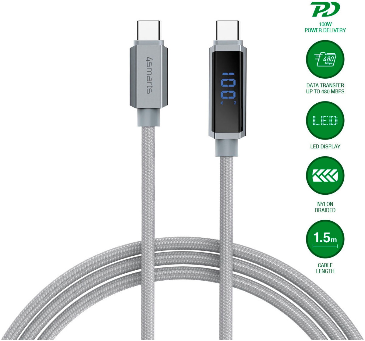 4smarts USB-Kabel »DigitCord USB-C 100W«, USB Typ C-USB Typ C, 150,00 cm