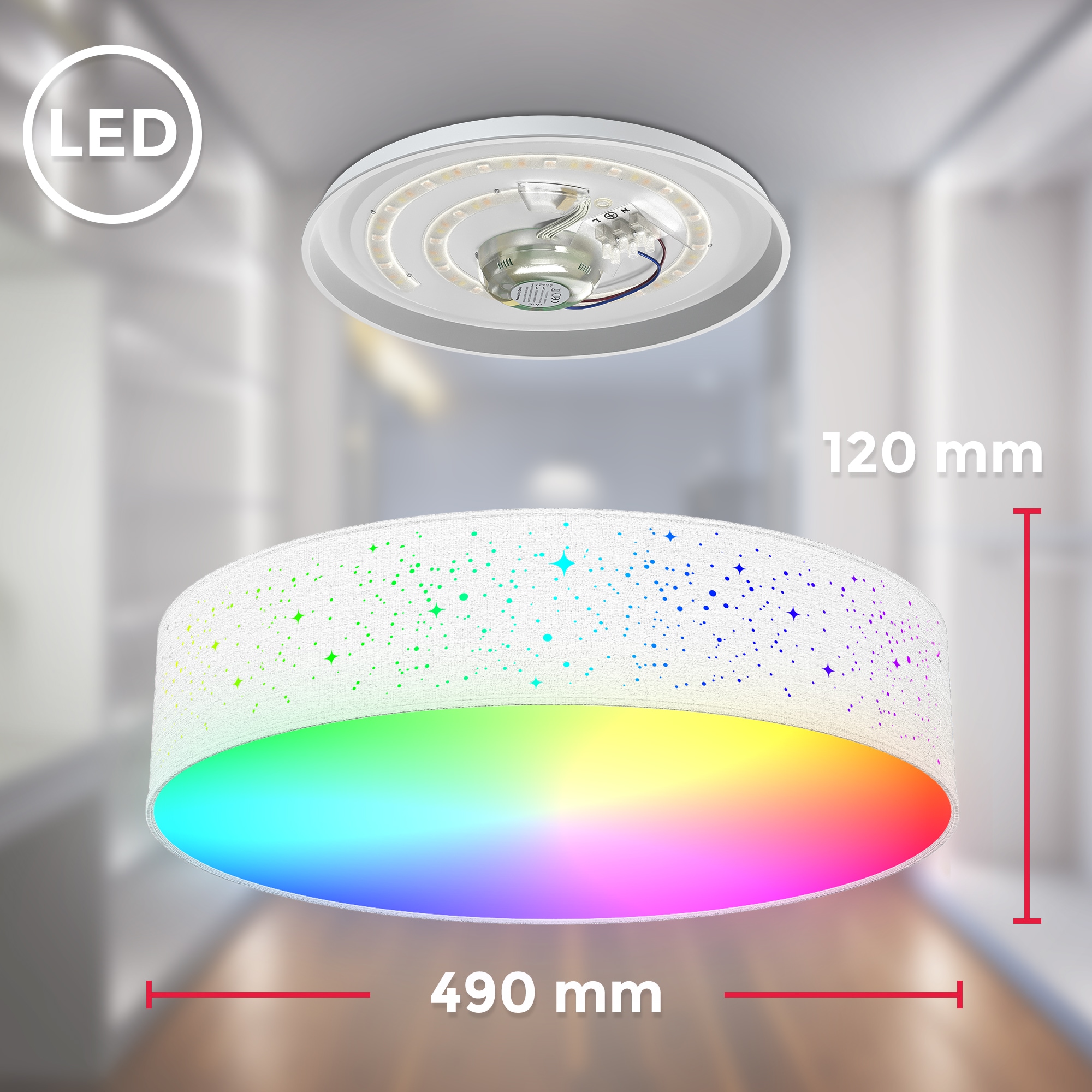 B.K.Licht LED Deckenleuchte »WiFi RGB-CCT Deckenlampe, APP-Steuerung, iOS+Andorid«, 1 flammig-flammig, inkl. Fernbedienung, Farbwechsel und Lichteffekte, Ø49cm