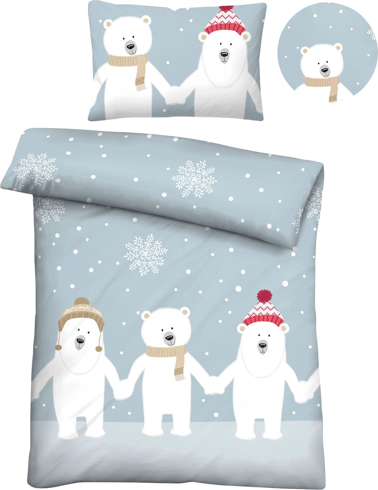"Kinderbettwäsche BIBERNA ""Eddy"", blau, B/L: 100cm x 135cm, 1 Stk., 1 Stk., Feinbiber, B/L: 40cm x 60cm, 2 Stk., Feinbiber, Obermaterial: 100%