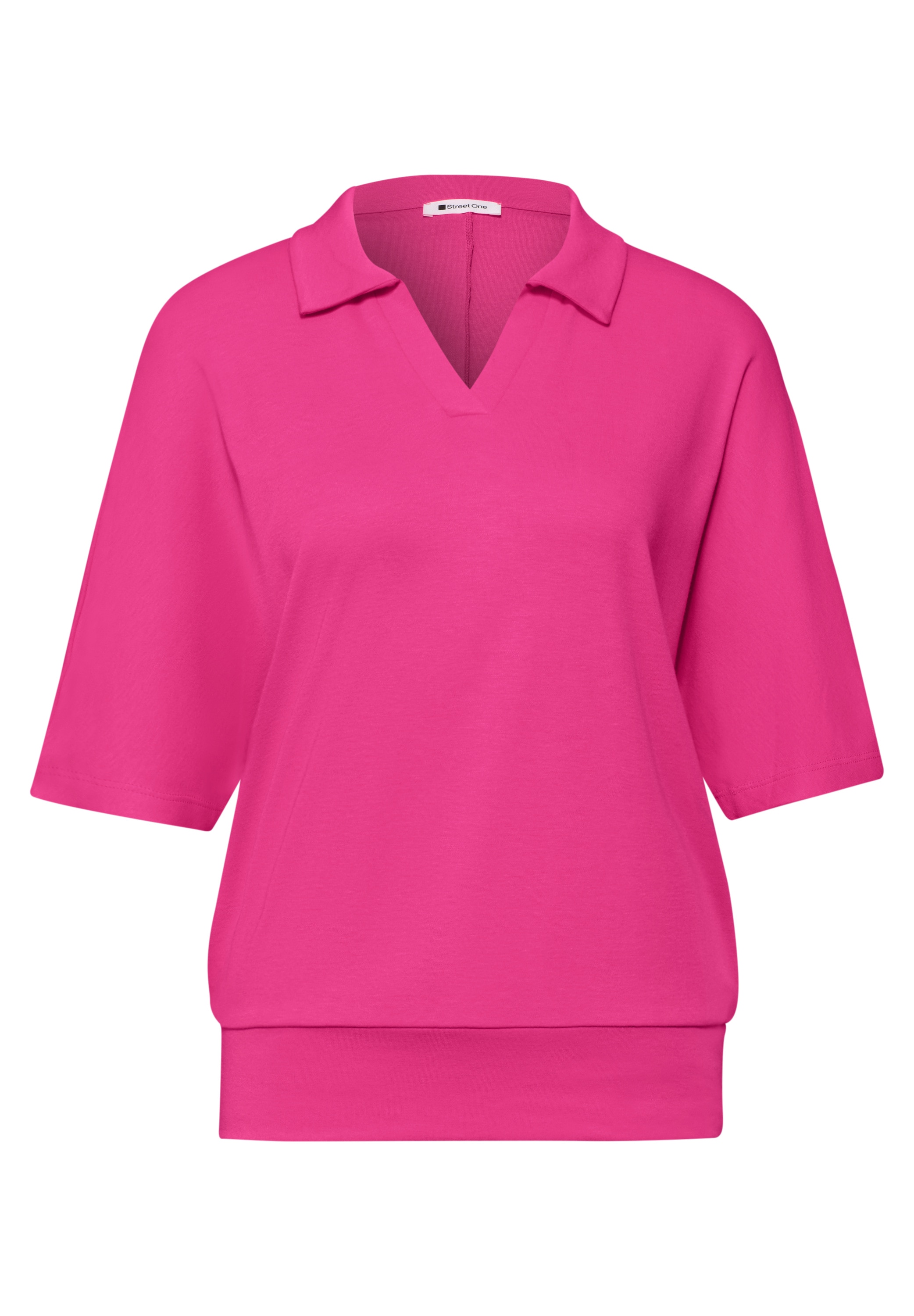 STREET ONE Poloshirt Sommershirt mit breitem elastischem Bund