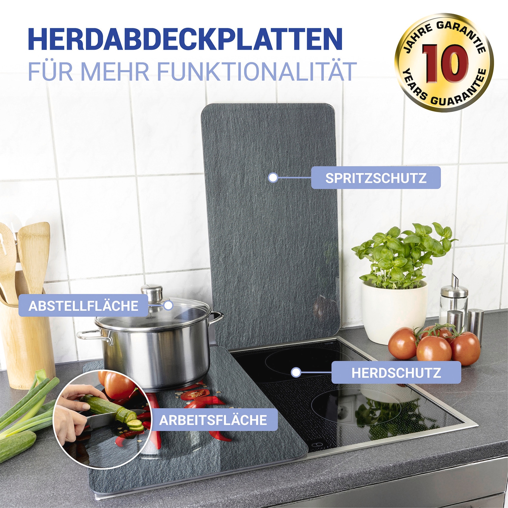 WENKO Herd-Abdeckplatte »Universal Modell Cayenne«, (Set, 2 tlg.), Herdabdeckung für alle Herdarten, kratzfest, mit rutschfesten Füßen