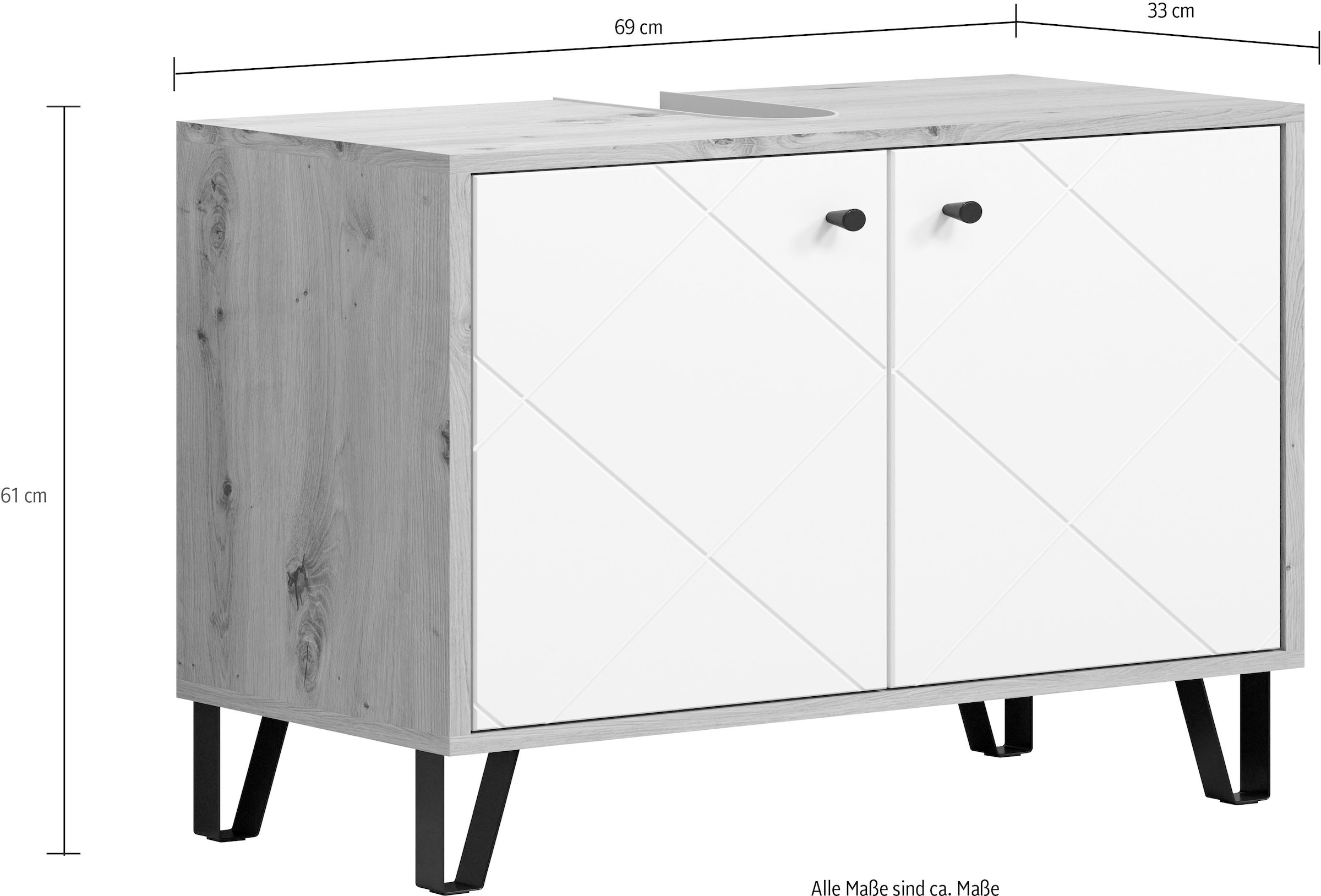 welltime Waschbeckenunterschrank »Tarragona« 1 Stk. tlg. Waschbeckenunterschrank mit 2 Türen - (B/T/H) 69/32/61 cm