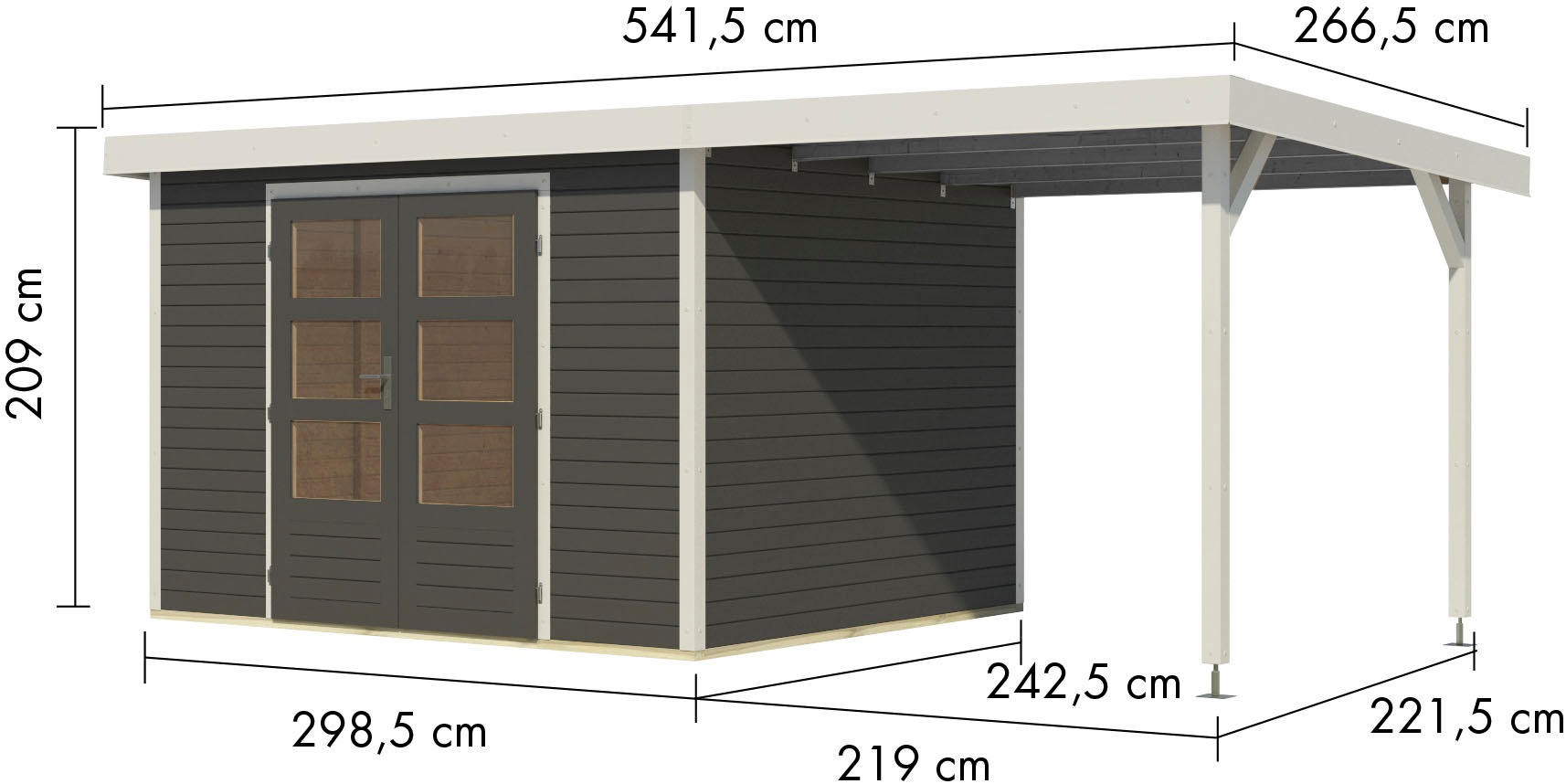 Karibu Gartenhaus »Jupiter 5«, in verschiedenen Farben, mit Anbaudach 2,35 m breit