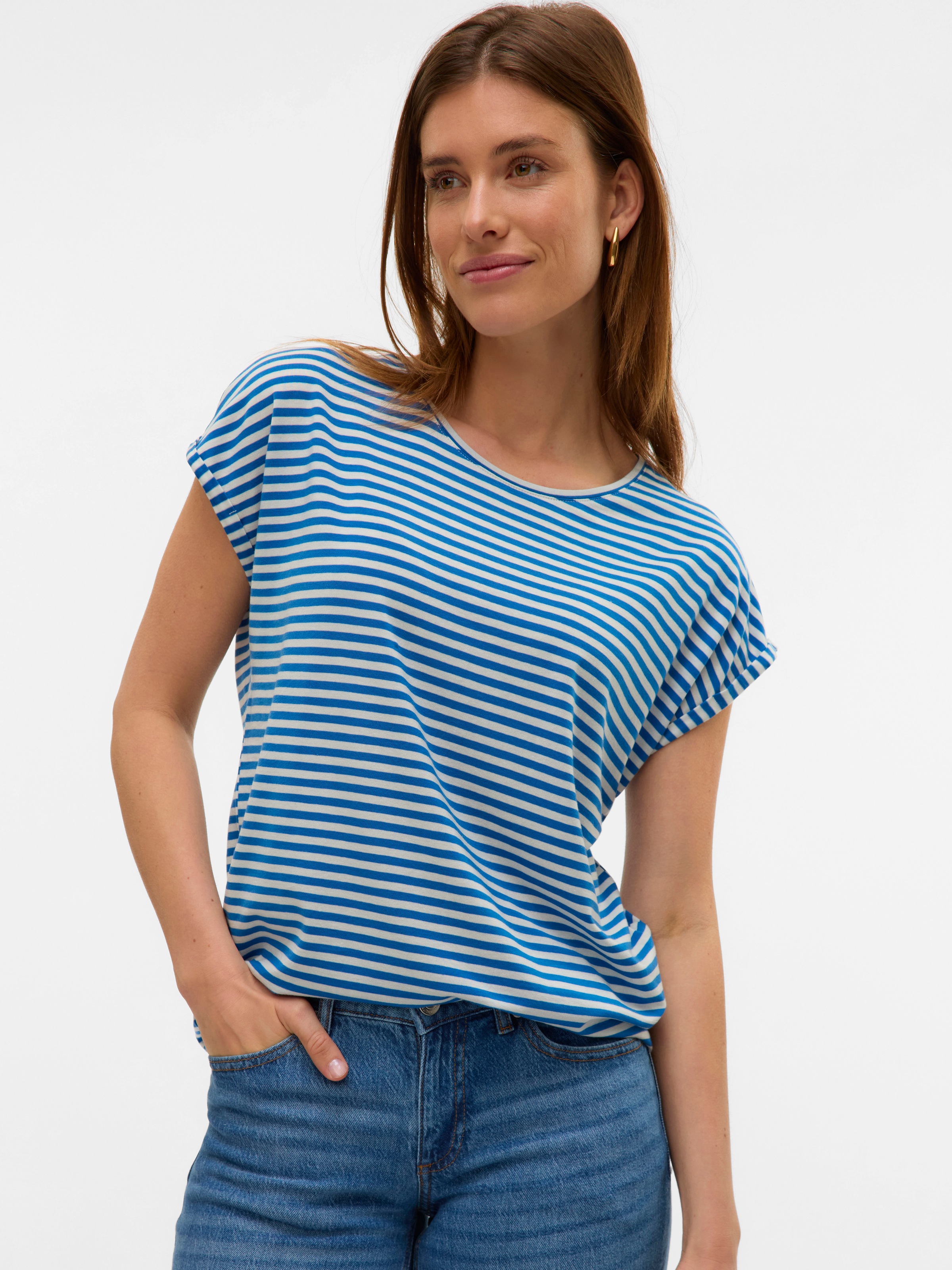 Vero Moda Rundhalsshirt "VMAVA PLAIN SS TOP STRIPE GA JRS NOOS" Materialmix günstig online kaufen