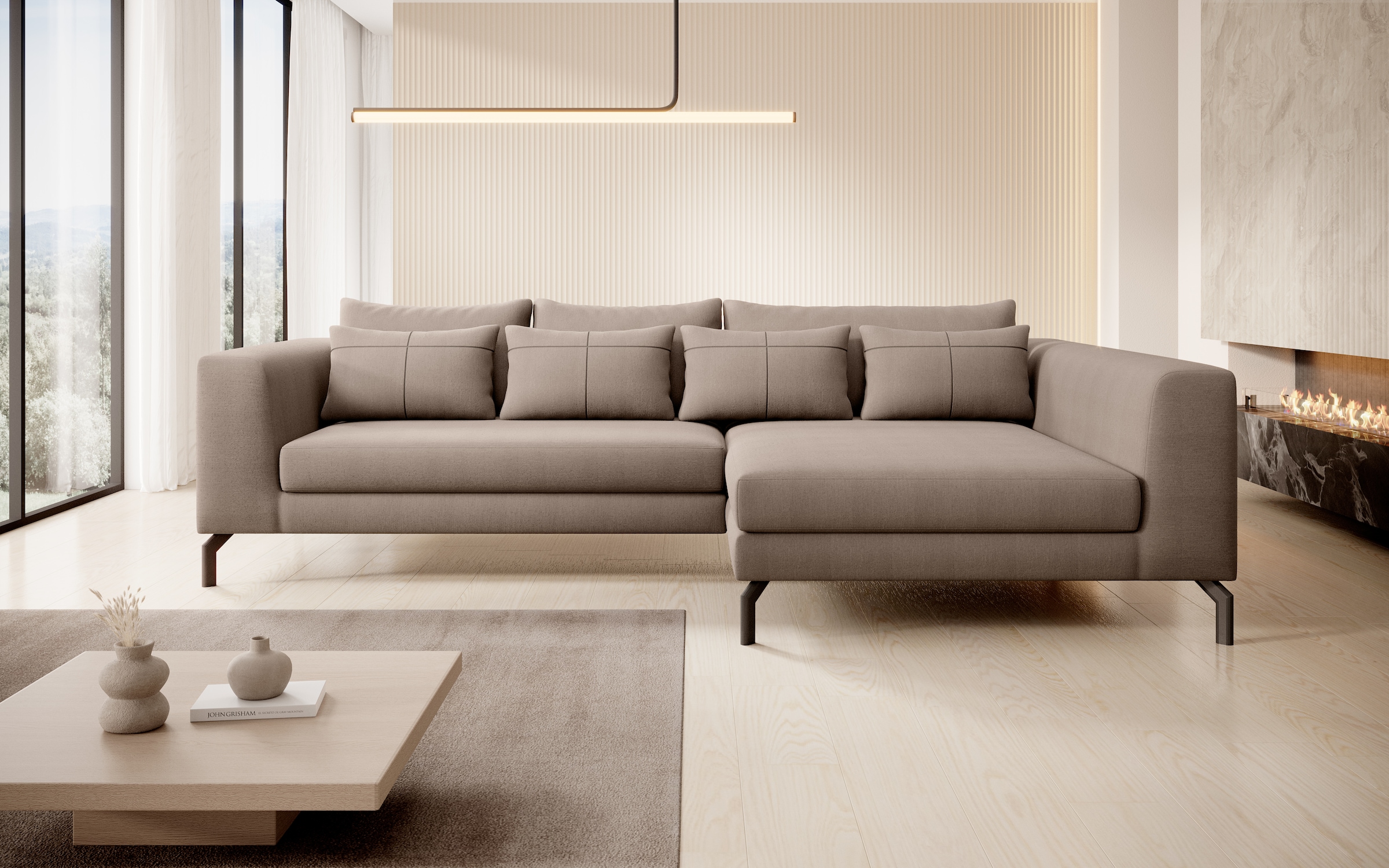 INOSIGN Ecksofa »Cross, mit softem Sitz, L-Form, wendbare Zierkissen, Breite 284 cm« Couch mit vielen Kissen, stylische Kreuznaht, elegante Metallfüße