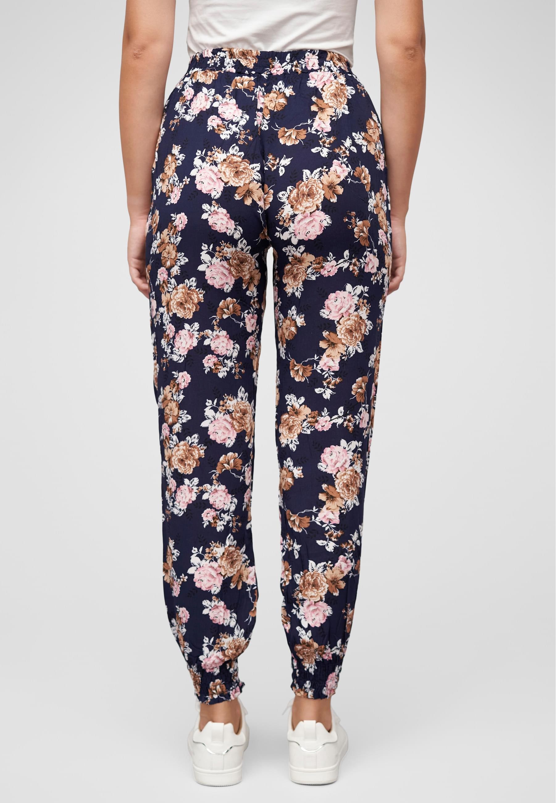 CLOUD 5IVE Stoffhose »CLOUD 5IVE Viskose Hose mit Bündchen 2-Pockets & Rosen Print«, (1 tlg.)
