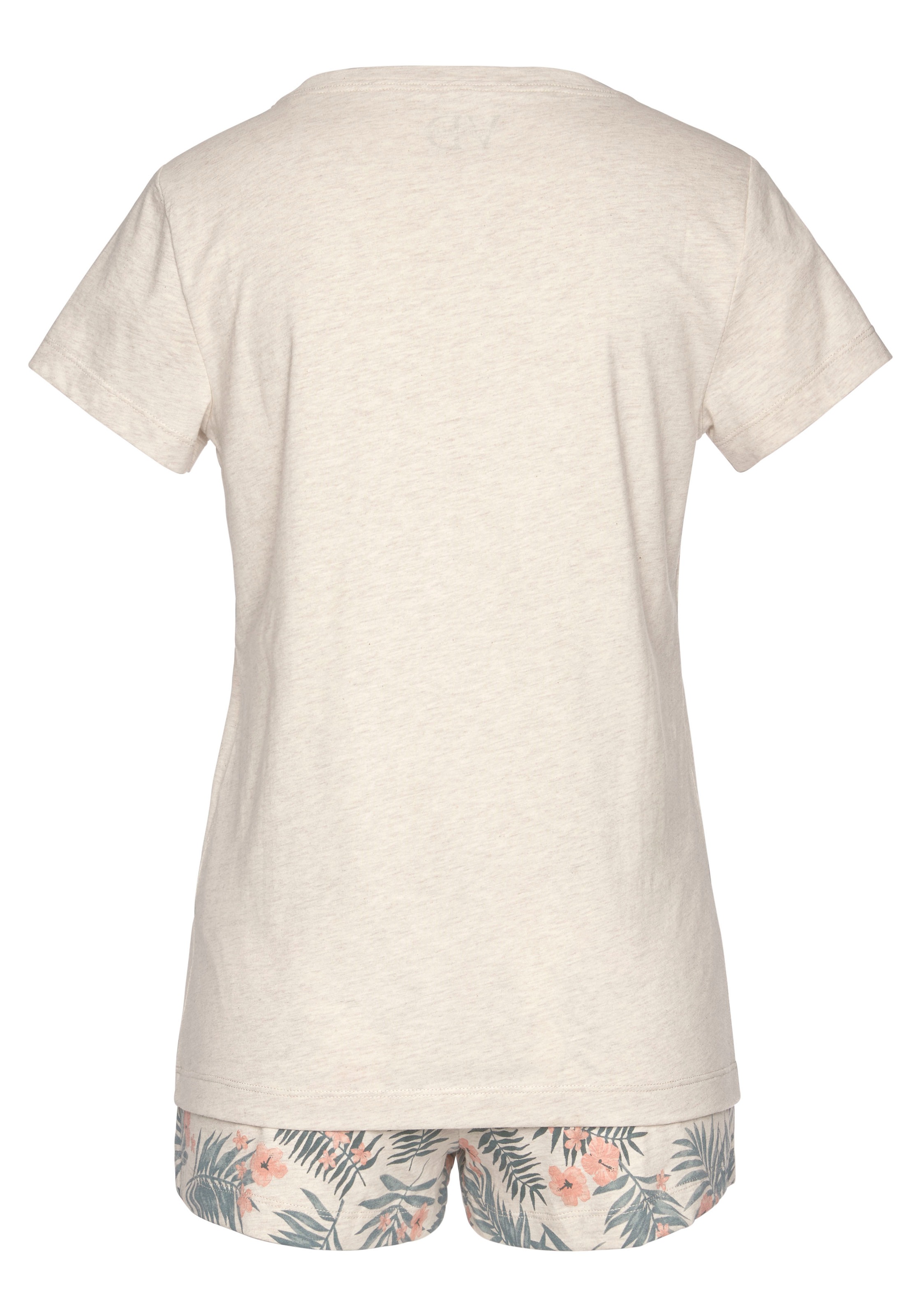 Shorty LASCANA, Damen, Gr. 44/46, beige (sand, bedruckt), Single Jersey, Obermaterial: 100% Baumwolle, bedruckt, Basic, Basic kurz, Rundhals, Homewear-Sets Shorty, mit Palmen-Print 3