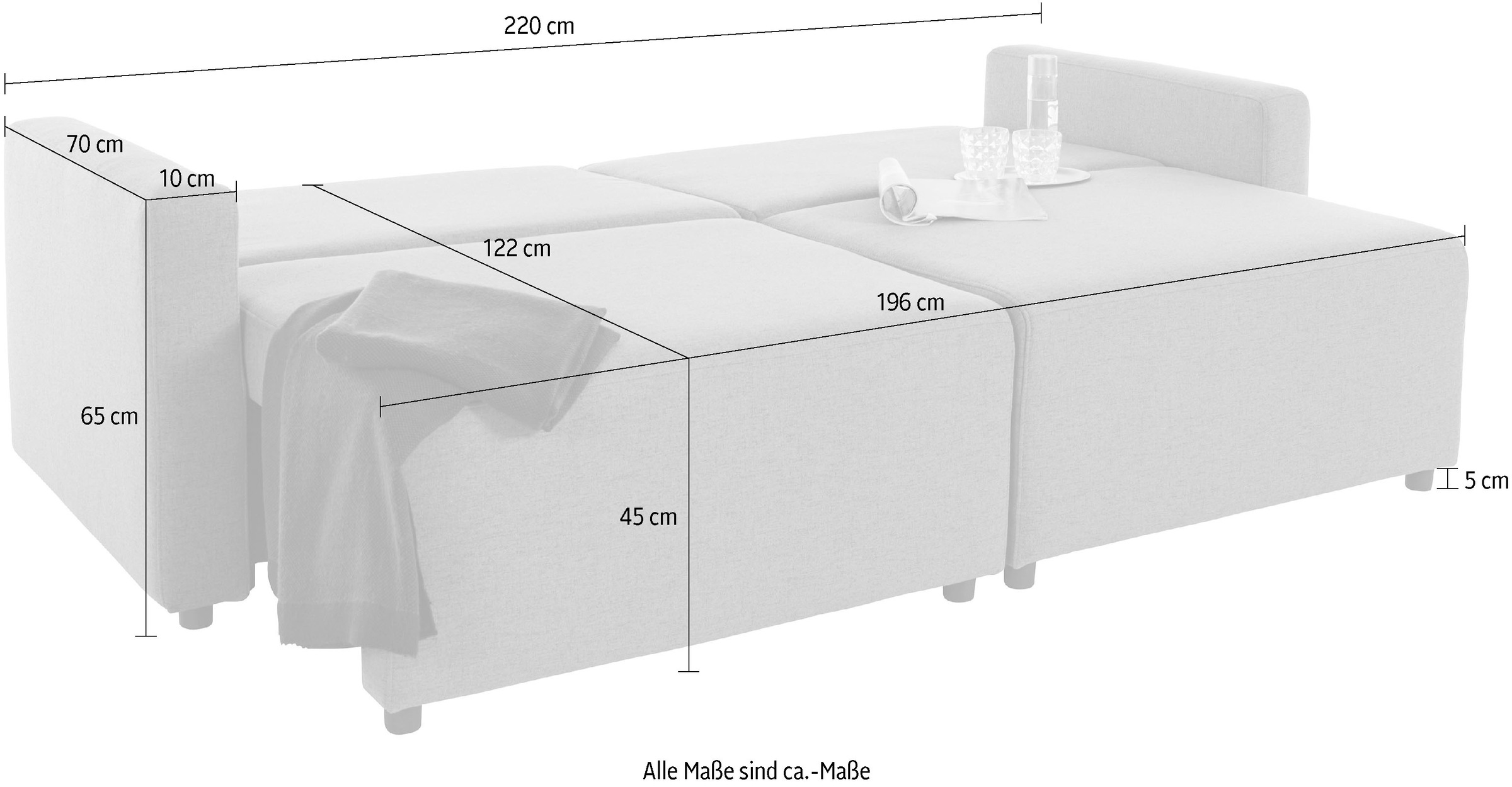 INOSIGN 2-Sitzer »Marva 2tlg.«, beide Elemente ausziehbar für Bettfunktion, mit Bettkasten
