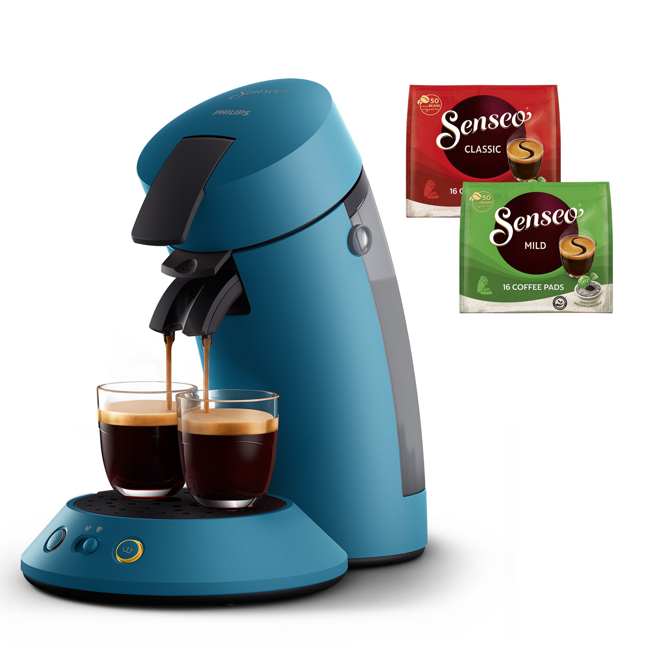 PHILIPS SENSEO Kaffeepadmaschine "Original Plus CSA210/20, mit zwei Kaffee-Einstellungen", 2, blau, Kaffeemaschinen, aus 28% rec. Plastik, inkl.