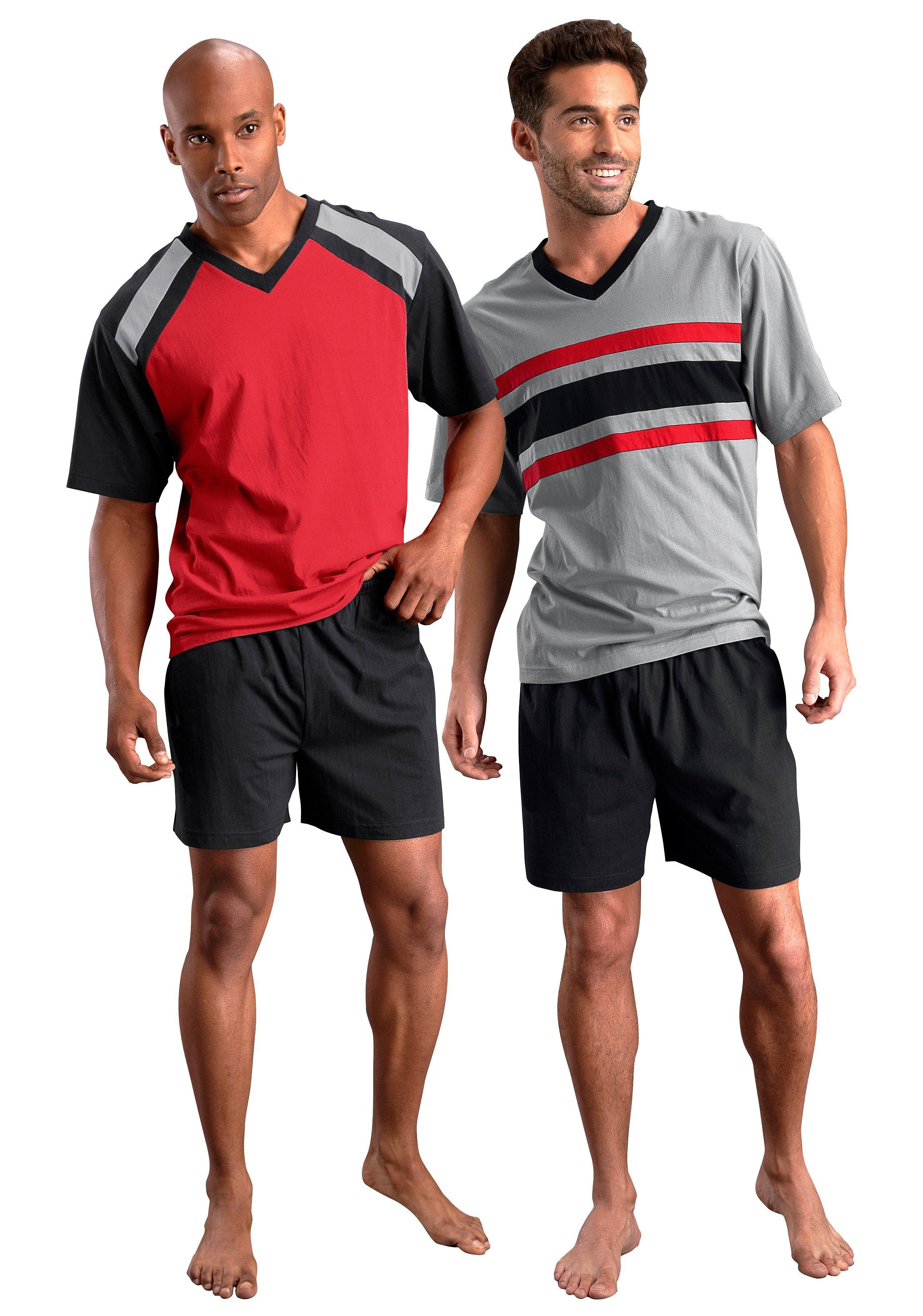le jogger® Pyjama, (Packung, 4 tlg., 2 Stück), Schlafanzug mit kontrastfarbigen Einsätzen