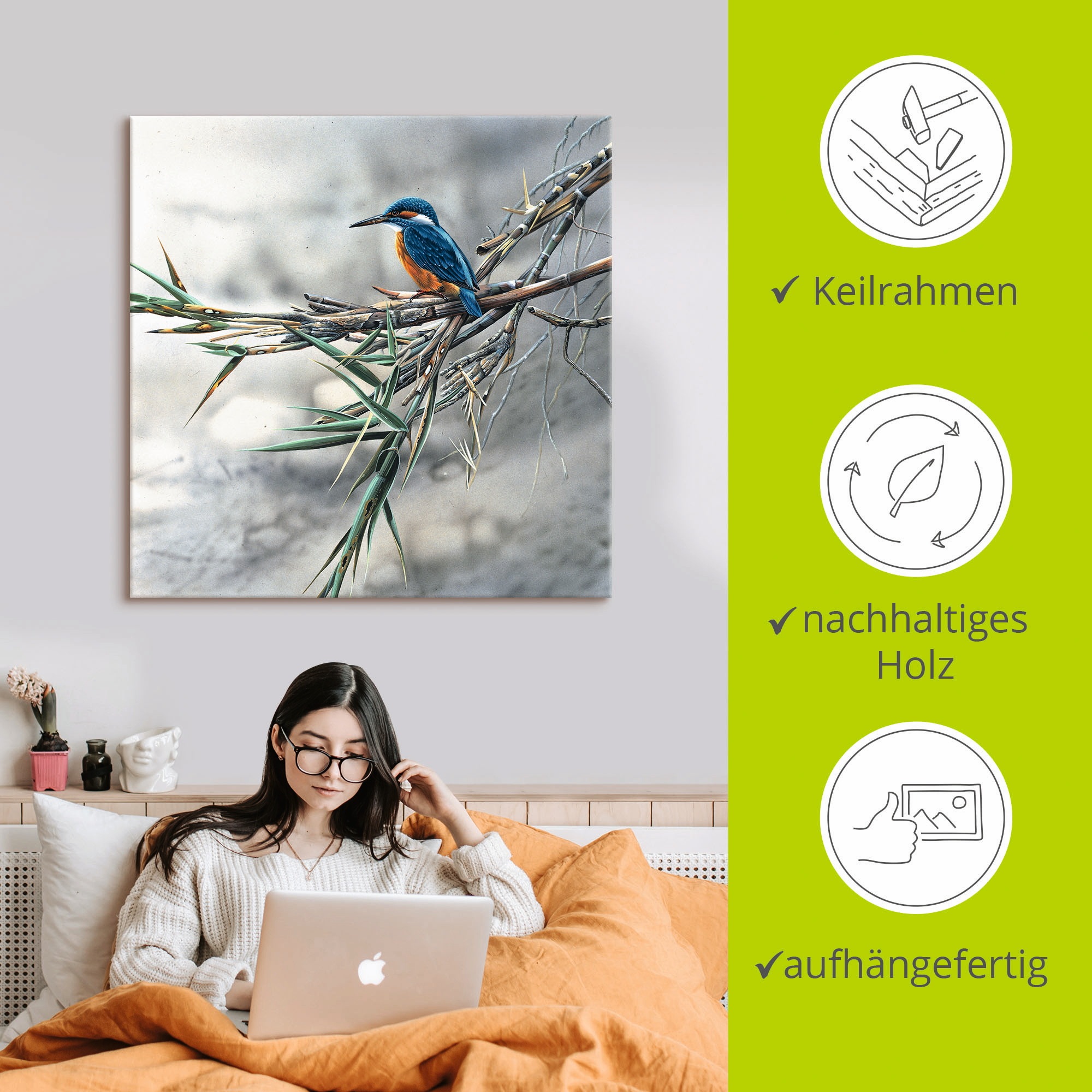 Artland Wandbild »Eisvogel I«, Vögel, (1 St.), als Leinwandbild, Poster, Wandaufkleber in verschied. Größen