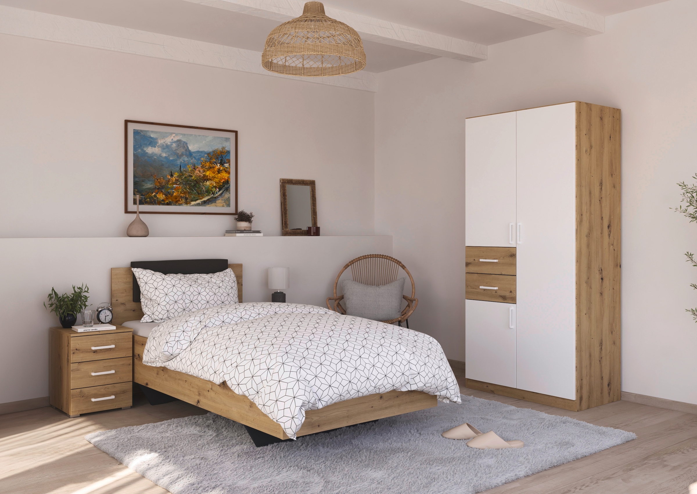 rauch Schlafzimmer-Set »Komplettzimmer Komplettschlafzimmer Schlafzimmer-Set (3-St.) MAIKA« Set, 3 Stk. tlg. Schrank 3 Breiten, 2 Höhen, Bett 100 cm,  Nachttisch MADE IN GERMANY