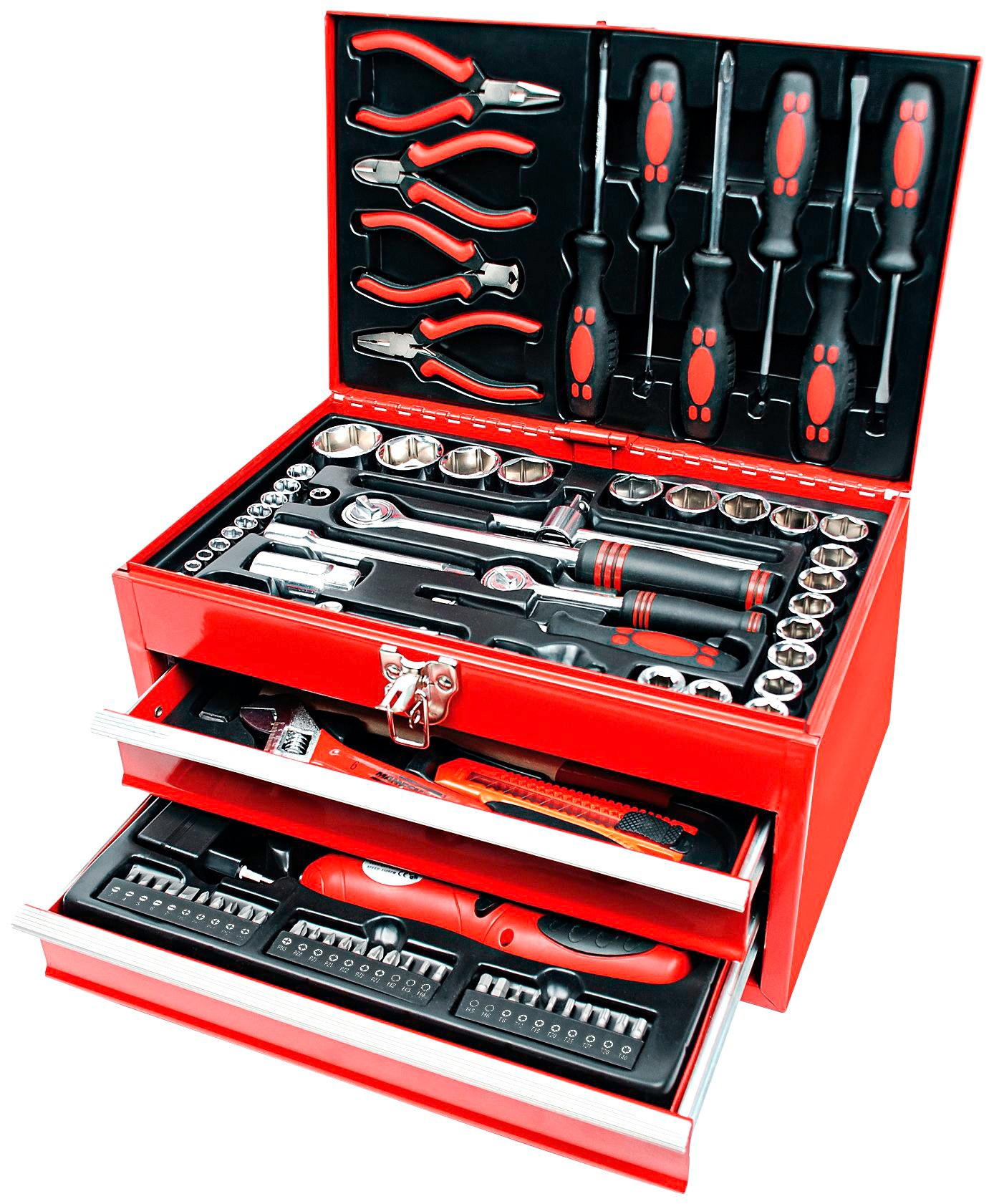 Werkzeugset "Werkzeugbox, 157-tlg.", B:40cm H:26,5cm L:27,5cm, rot, BRÜDER MANNESMANN WERKZEUGE, Werkzeugsets, 155-tlg.