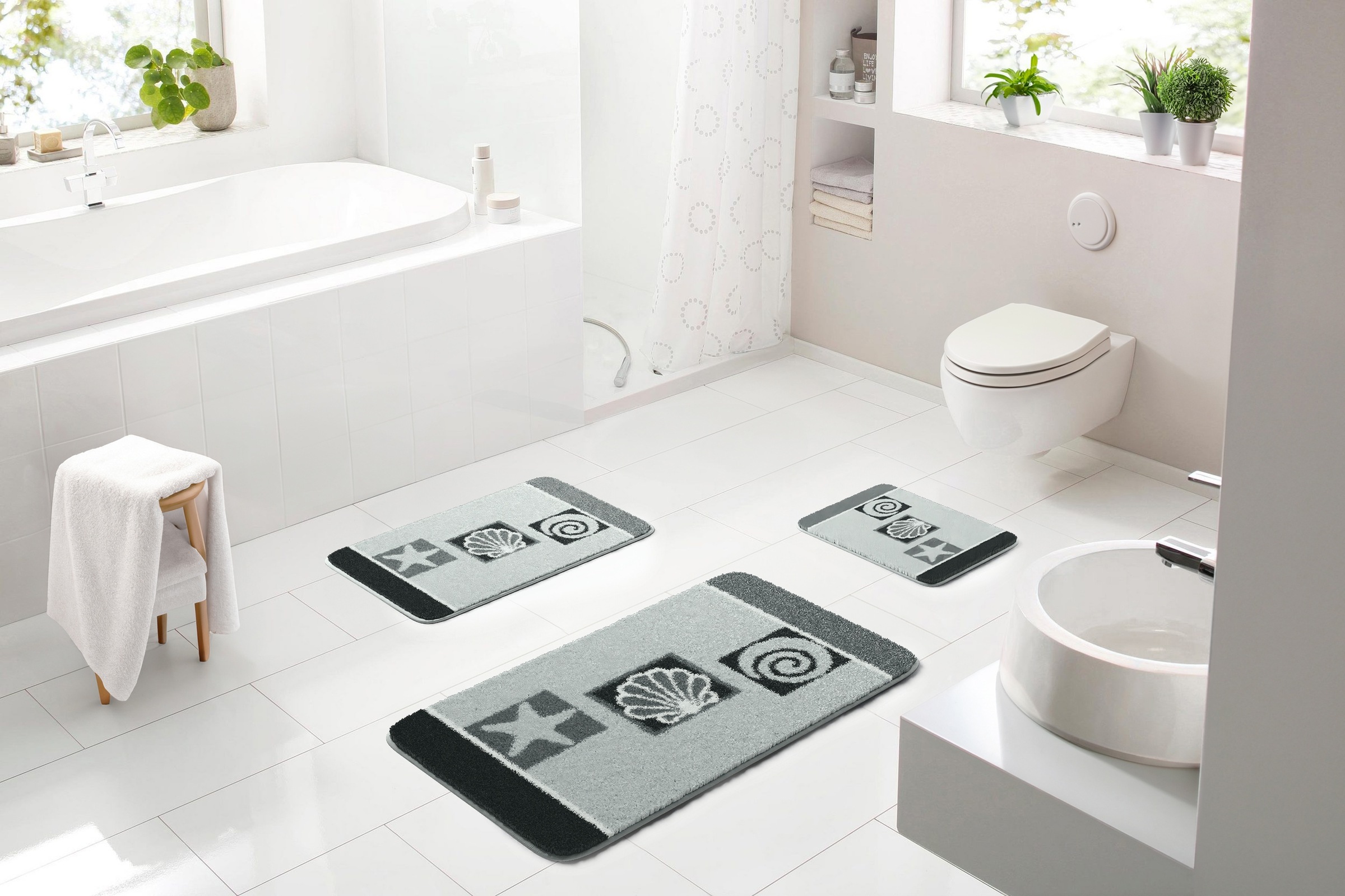 Badematte LINEA DUE, H:18mm, grau, Polyacryl, Badematten, "Aquatica"